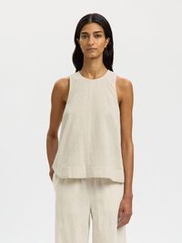 ÆRMELØS TOP I HØRBLANDING, Sandshell, highres