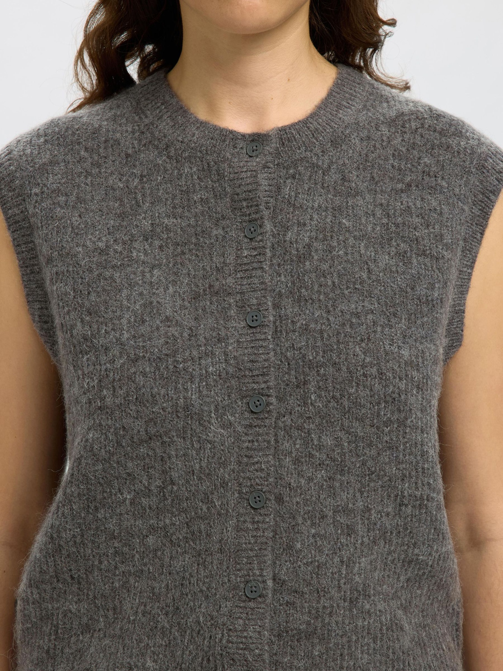 WOOL BLEND WAISTCOAT, Medium Grey Melange, highres