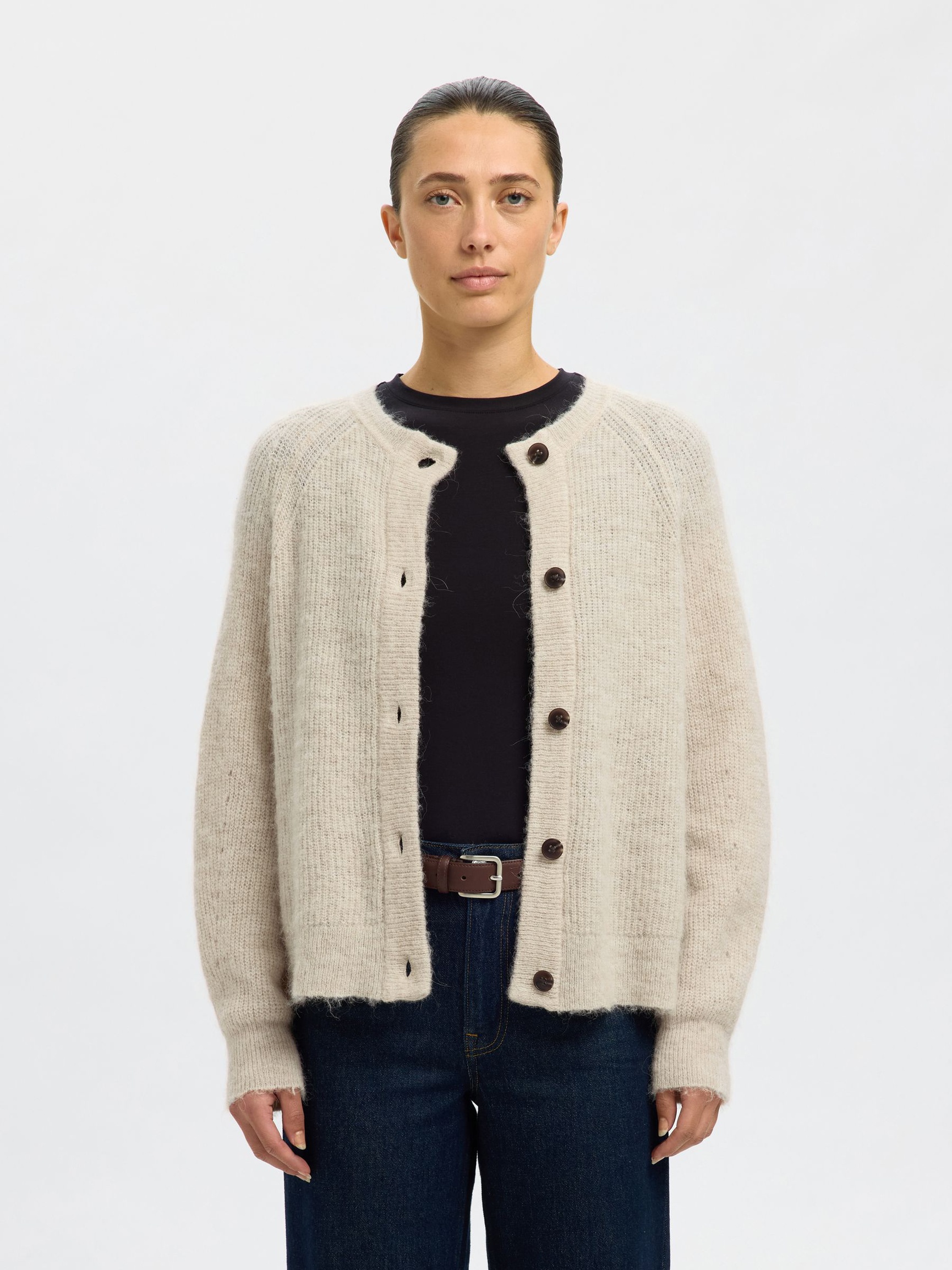 WOOL BLEND CARDIGAN, Birch, highres