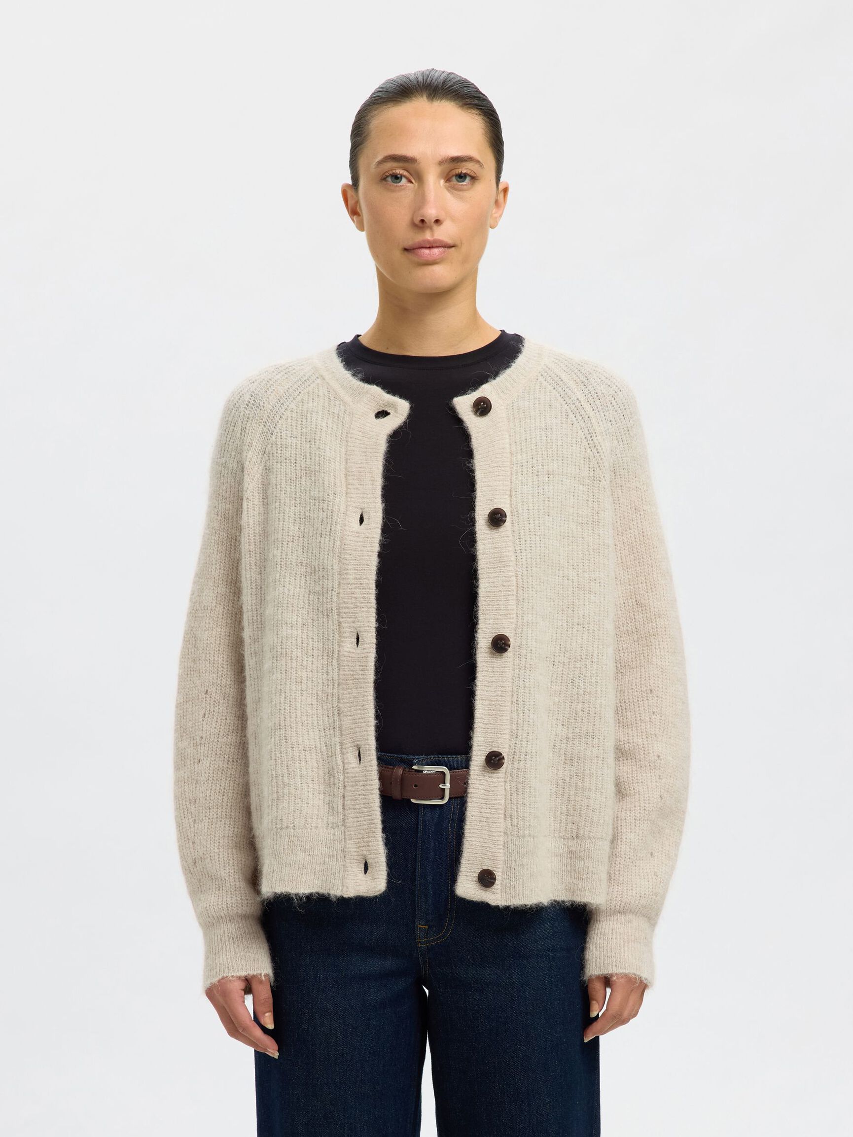LONG-SLEEVED CARDIGAN, Birch, highres