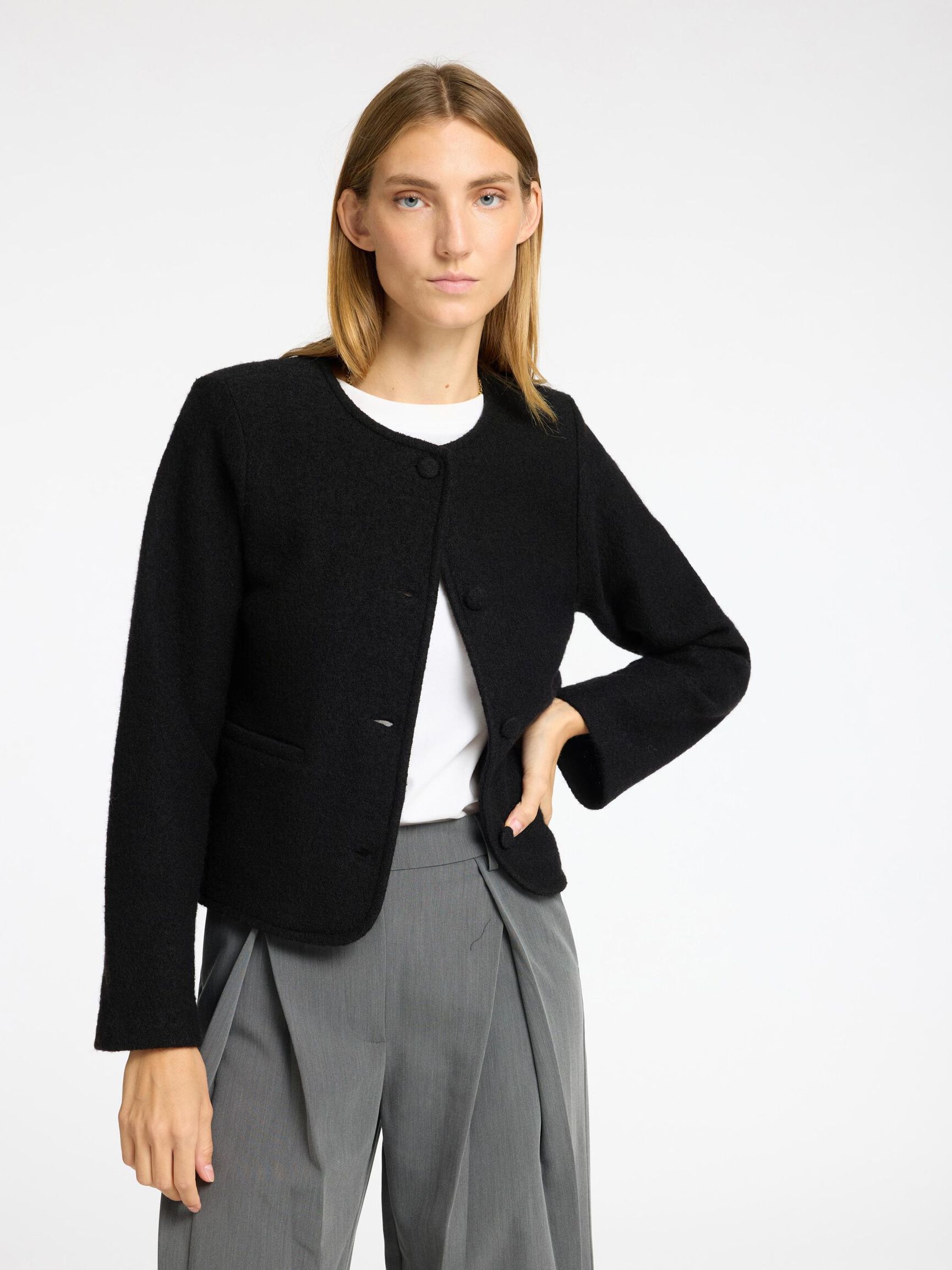 KARDIGAN Z DZIANINY, Black, highres