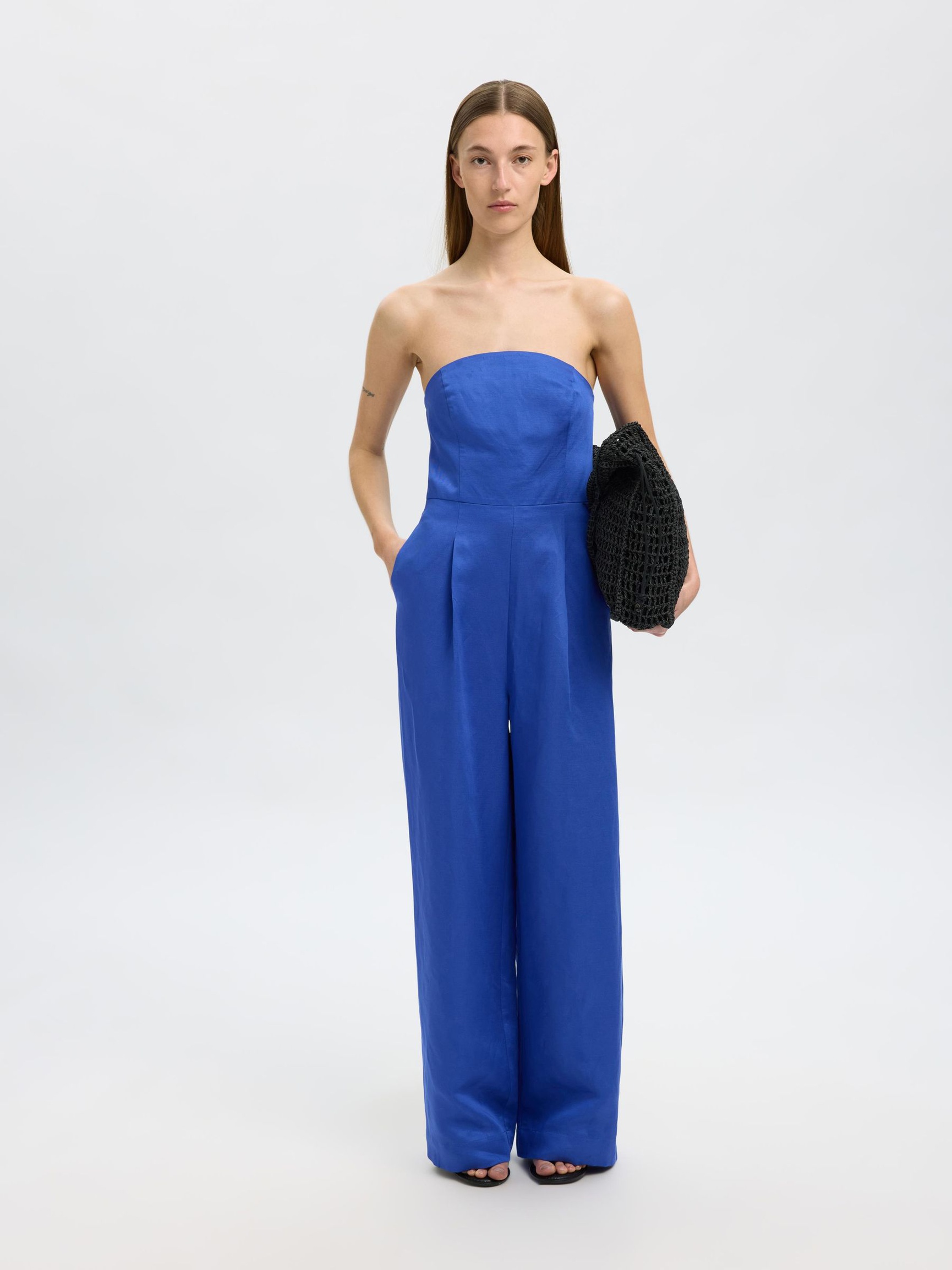 LINEN BLEND JUMPSUIT, Dazzling Blue, highres