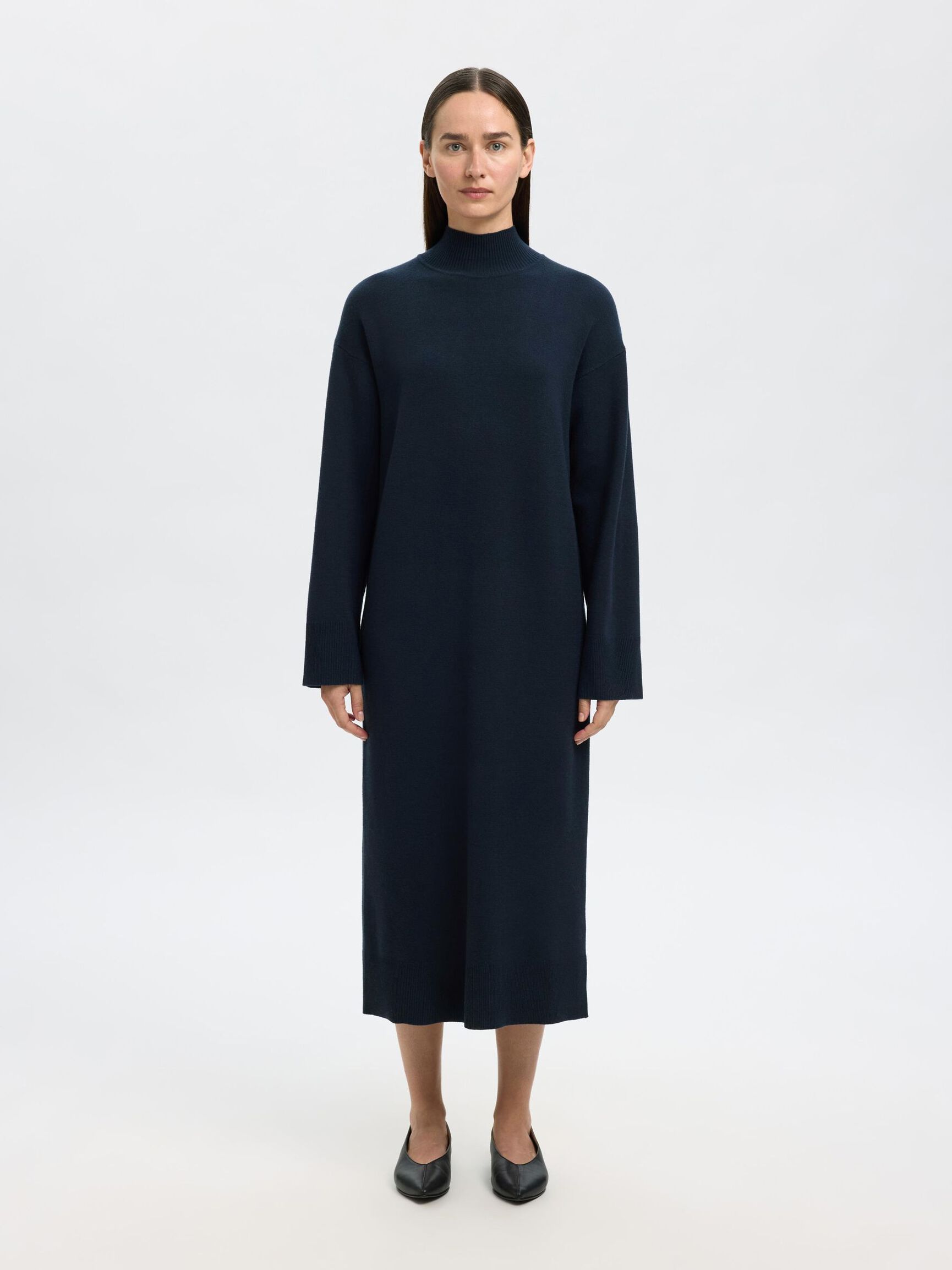 MAXI GEBREIDE JURK, Dark Sapphire, highres
