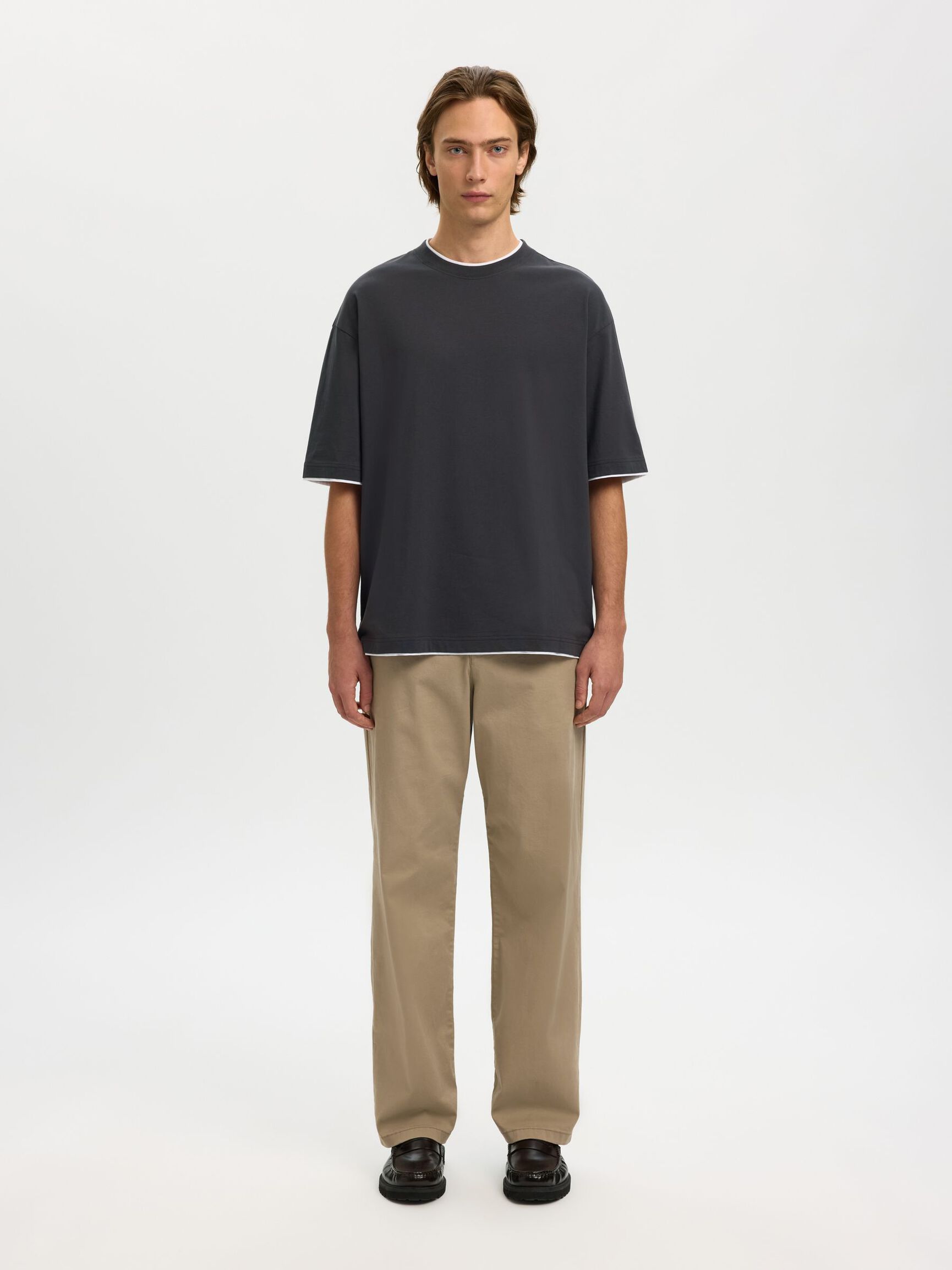 100% COTTON CREWNECK T-SHIRT, Asphalt, highres