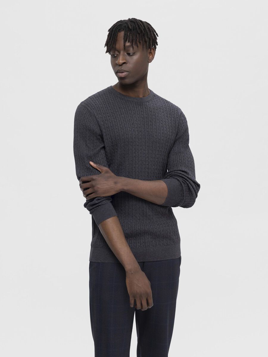 Selected IN KABELS GEBREID SWEATER, Antracit, highres - 16090606_Antracit_1048086_003.jpg