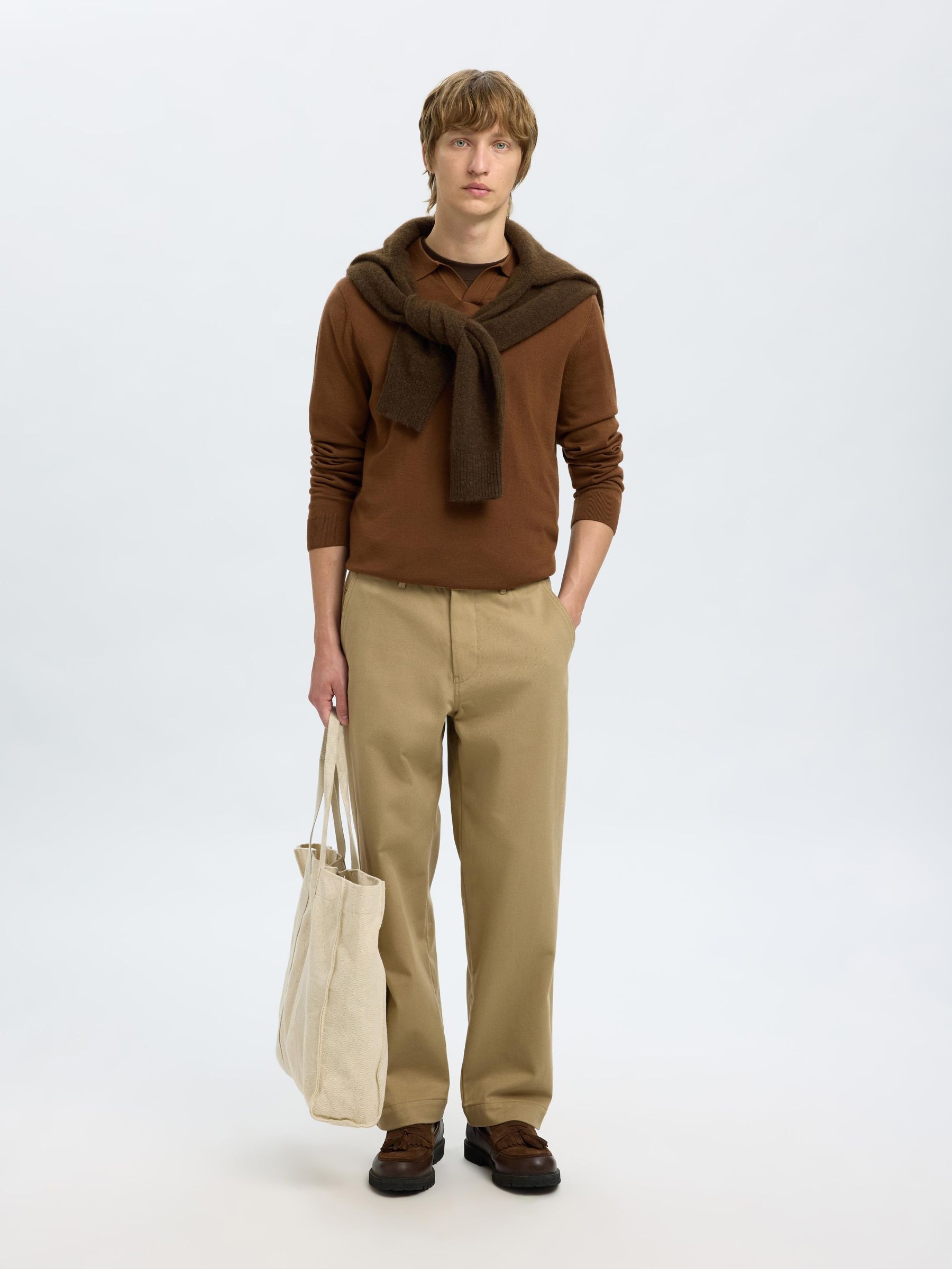 BOMULL TWILL BUKSER MED LØS PASSFORM, Chinchilla, highres