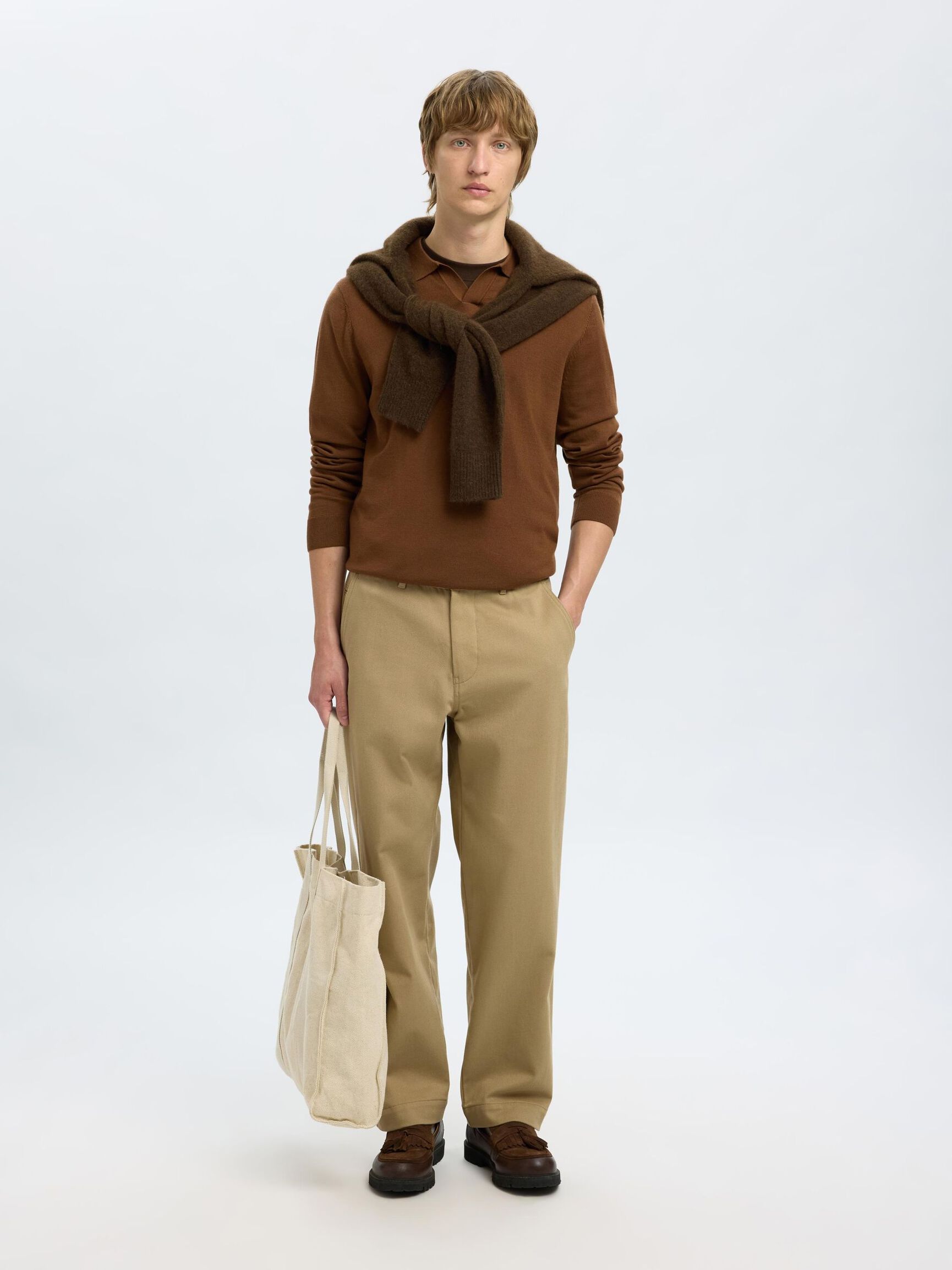 BOMULL TWILL BUKSER MED LØS PASSFORM, Chinchilla, highres