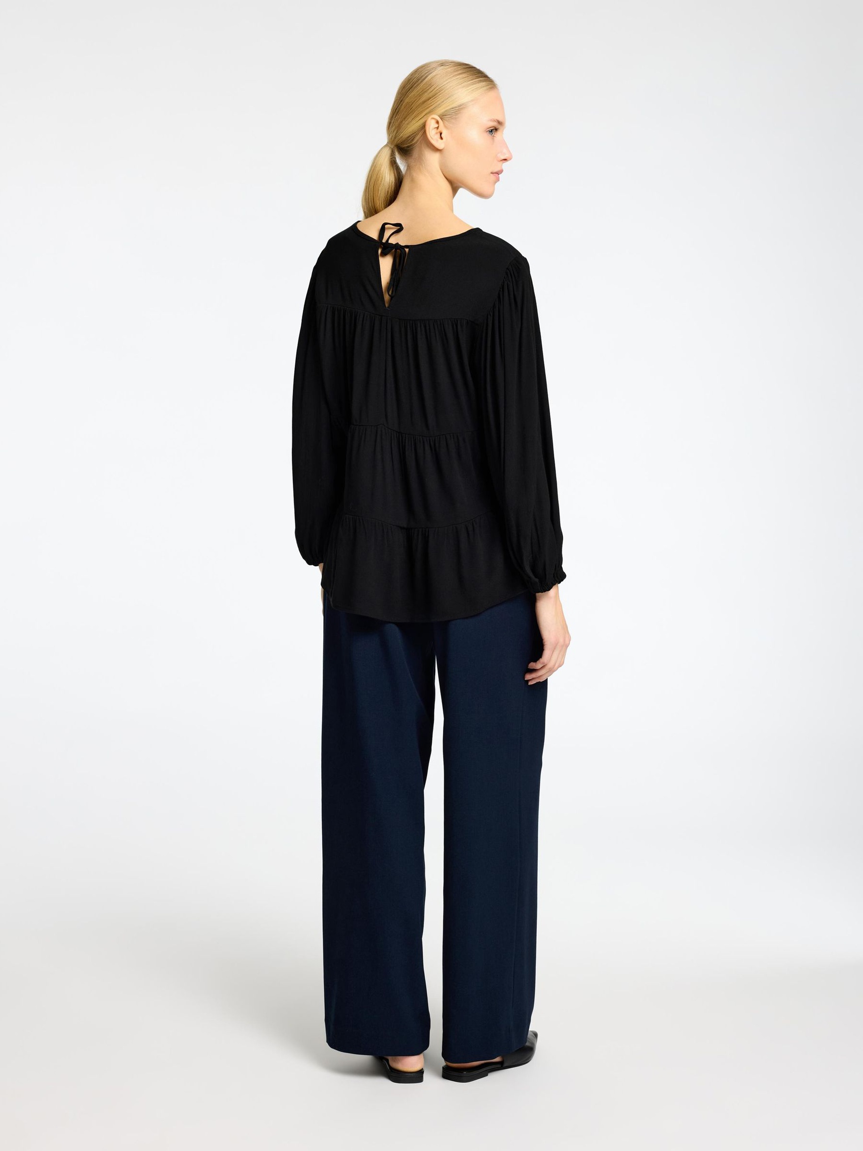 VISCOSE BLEND BLOUSE, Black, highres
