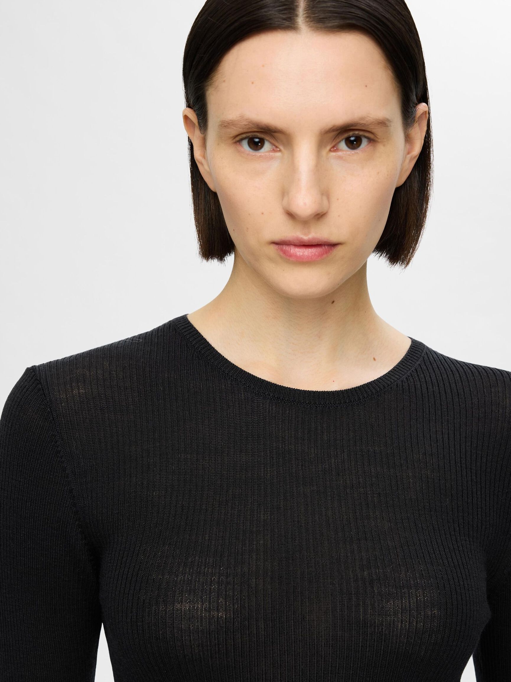 WOOL BLEND LONG SLEEVED TOP, Black, highres