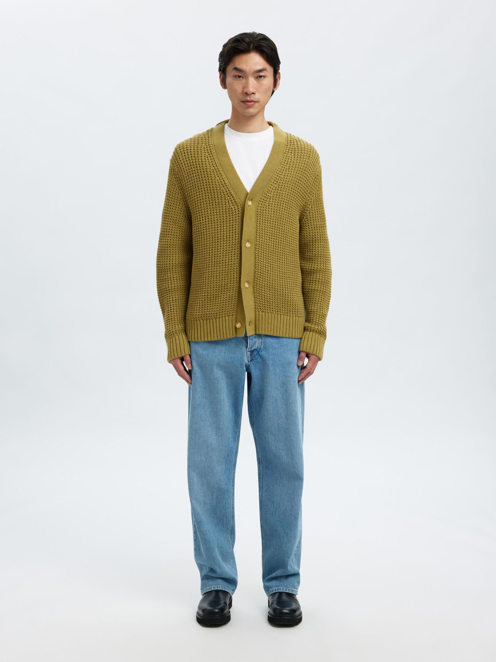 RELAXED FIT COTTON CARDIGAN, Dried Herb, highres