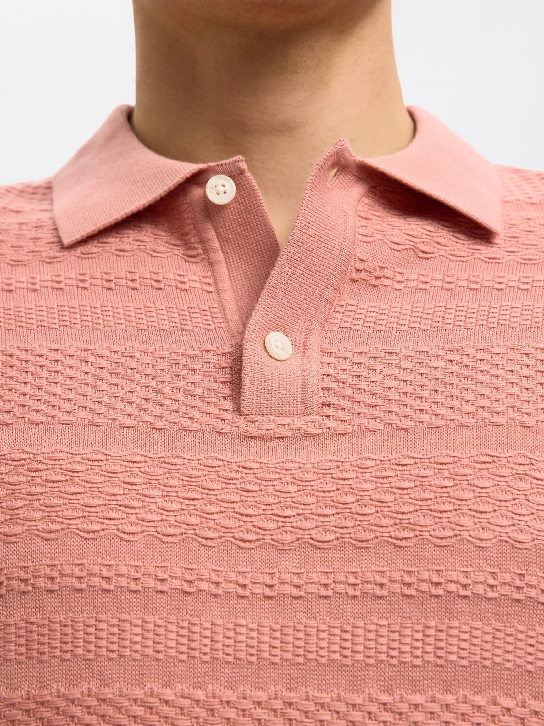 TEXTURED KNITTED POLO SHIRT, Rose Dawn, highres