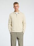 Selected RIBBED HALF ZIP LONG-SLEEVED POLO, Oatmeal, highres - 16095710_Oatmeal_003.jpg