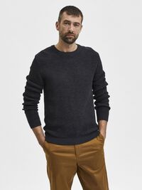 CREW NECK KNITTED PULLOVER, Peat, highres