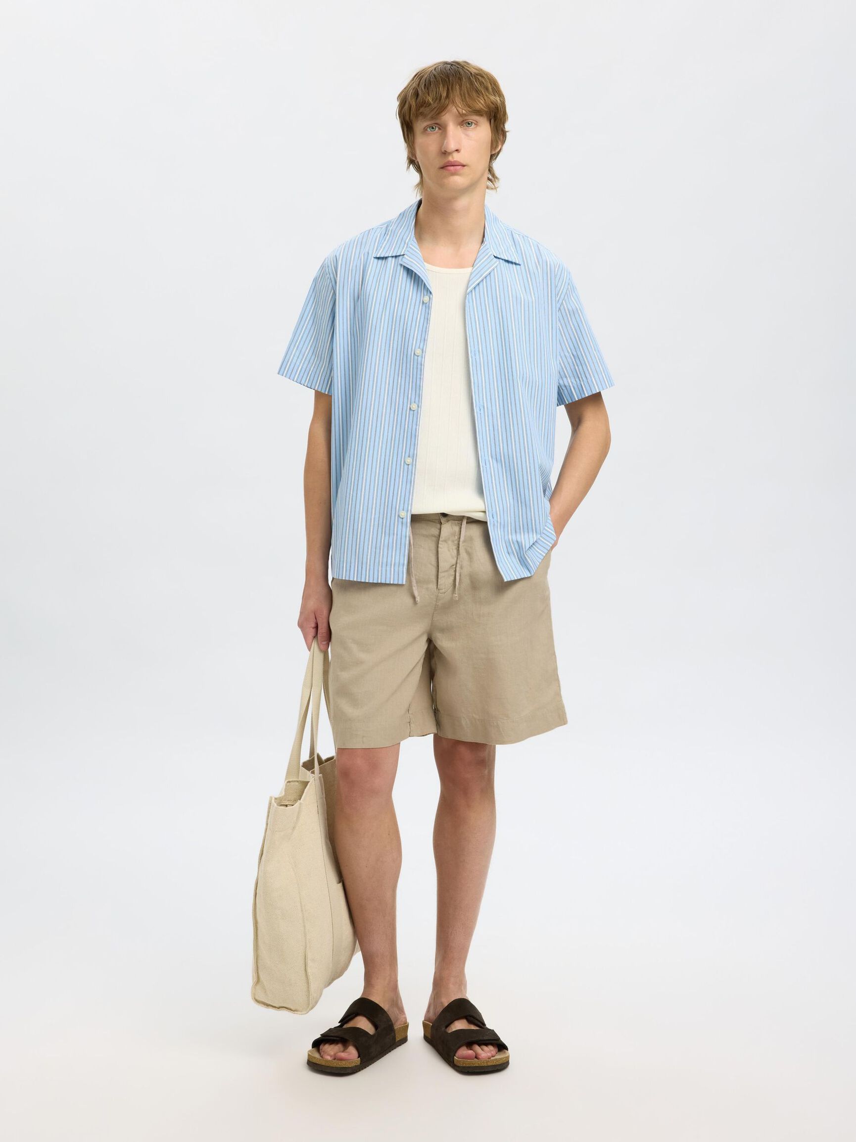 LOOSE FIT LINEN-BLEND SHORTS, Pure Cashmere, highres