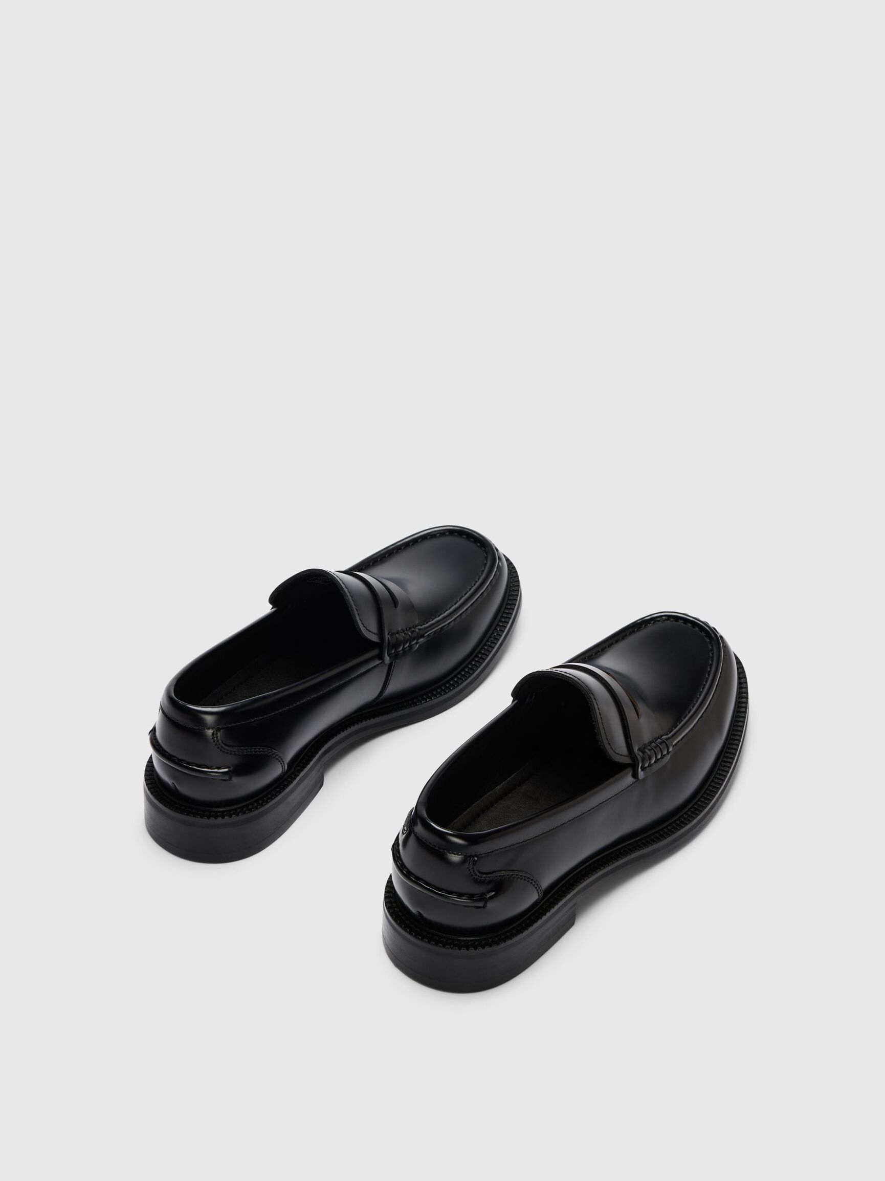 LEATHER  PENNY LOAFERS, Black, highres