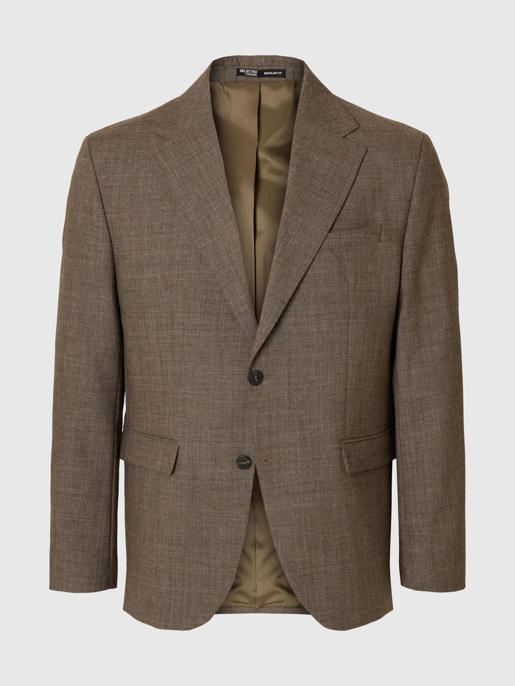 REGULAR FIT WOOL BLAZER, Light Brown Melange, highres
