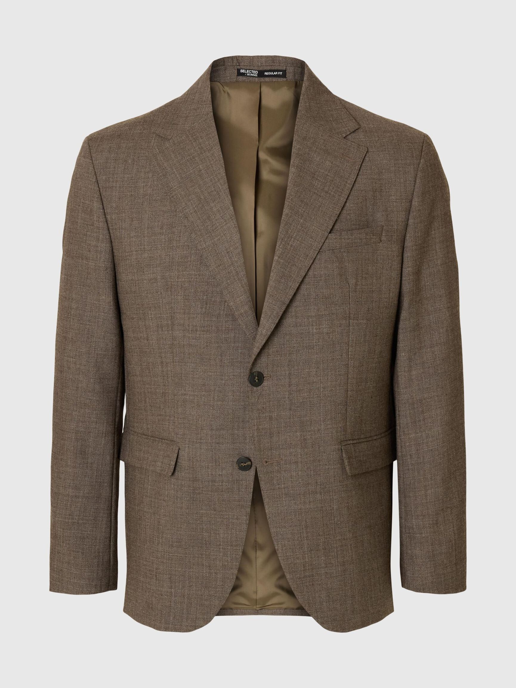 REGULAR FIT WOLL BLAZER, Light Brown Melange, highres