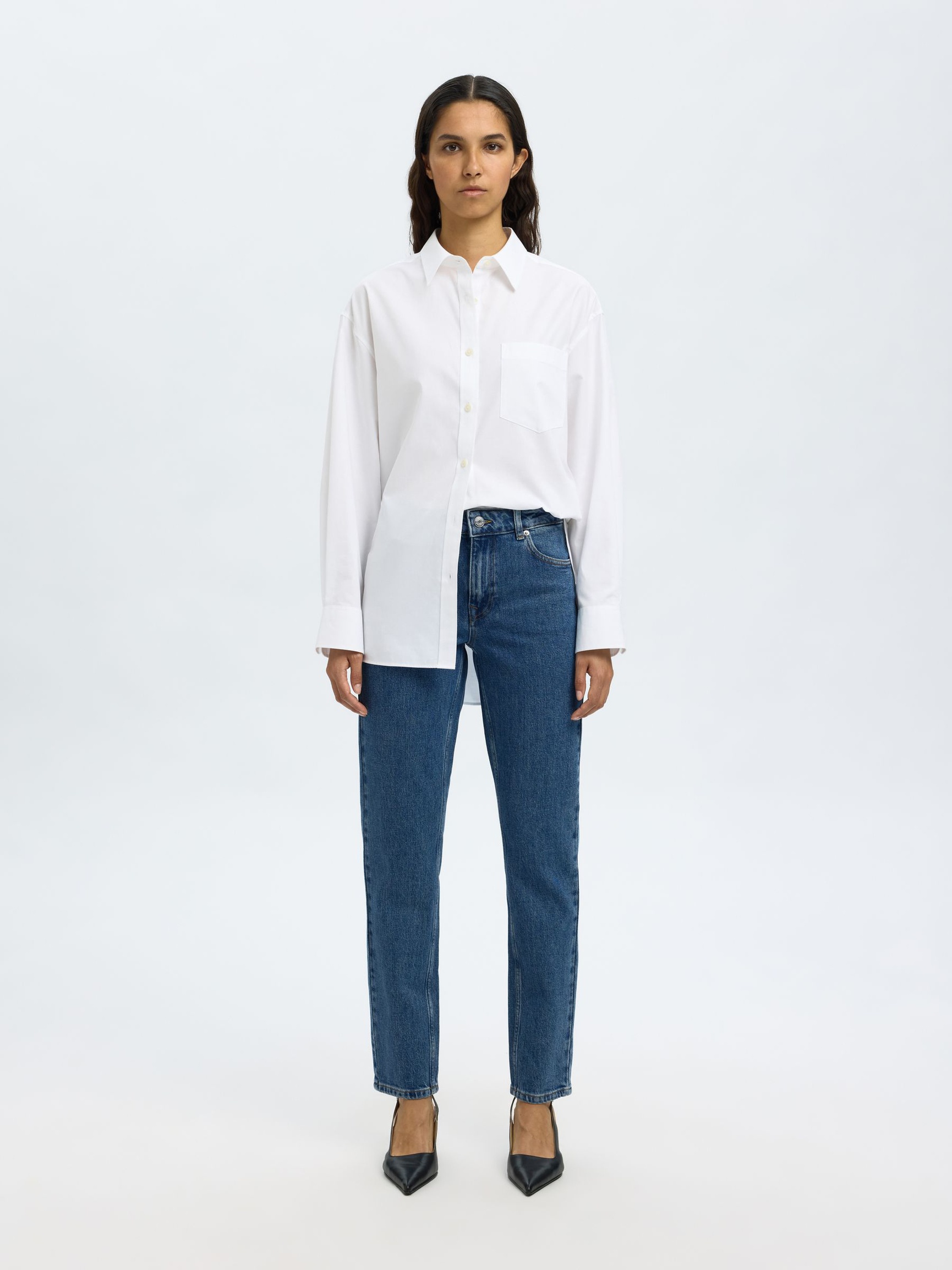 MID WAIST SLIM JEANS MED TAPERED FIT, Medium Blue Denim, highres