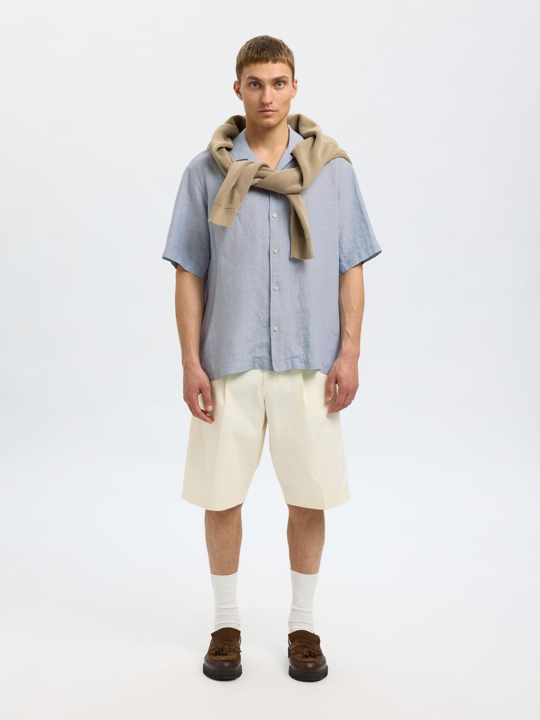100% LINEN SHORT SLEEVED SHIRT, Blue Fog, highres