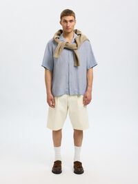 100% LINNEN OVERHEMD MET KORTE MOUWEN, Blue Fog, highres