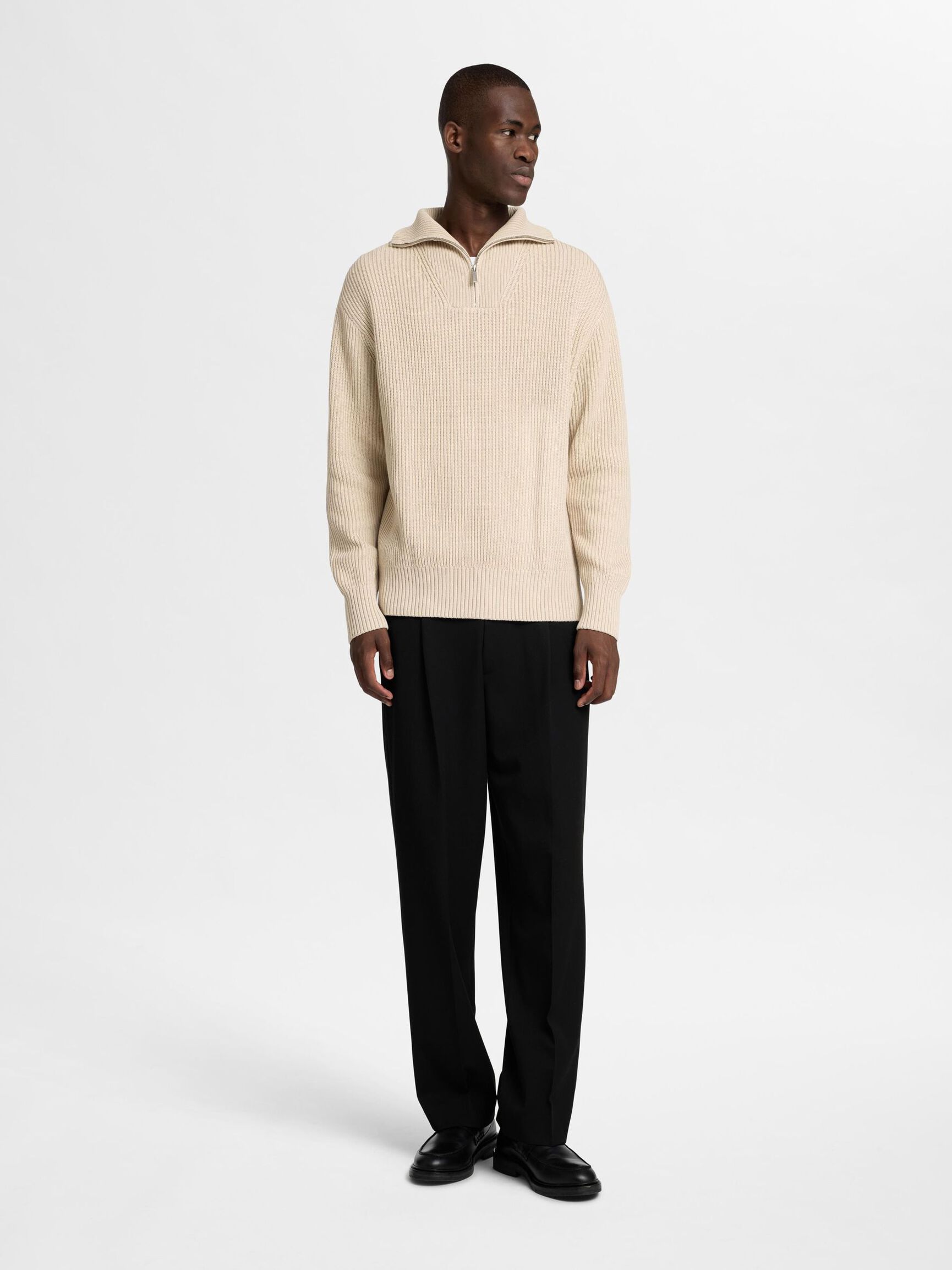 MAGLIONE A MEZZA CERNIERA, Oatmeal, highres