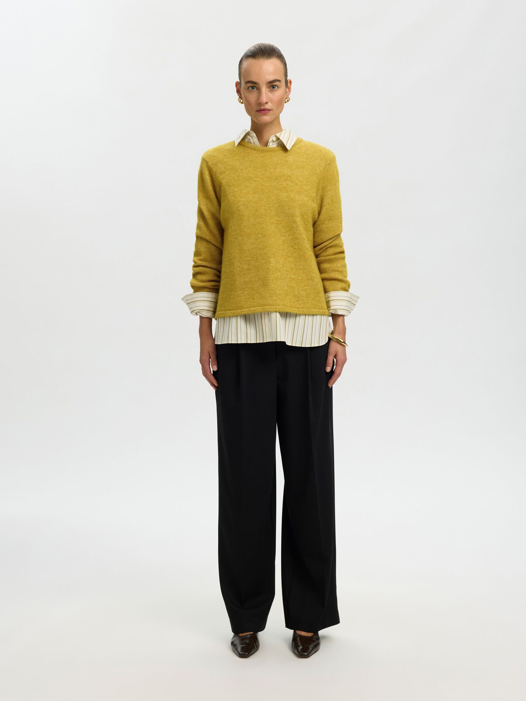WOOL BLEND KNITTED PULLOVER, Avocado Oil, highres
