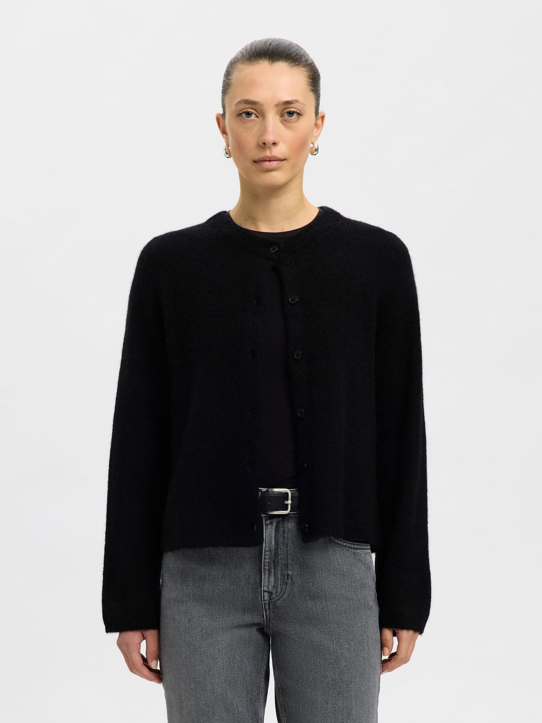 ULDBLANDING STRIKKET CARDIGAN, Black, highres