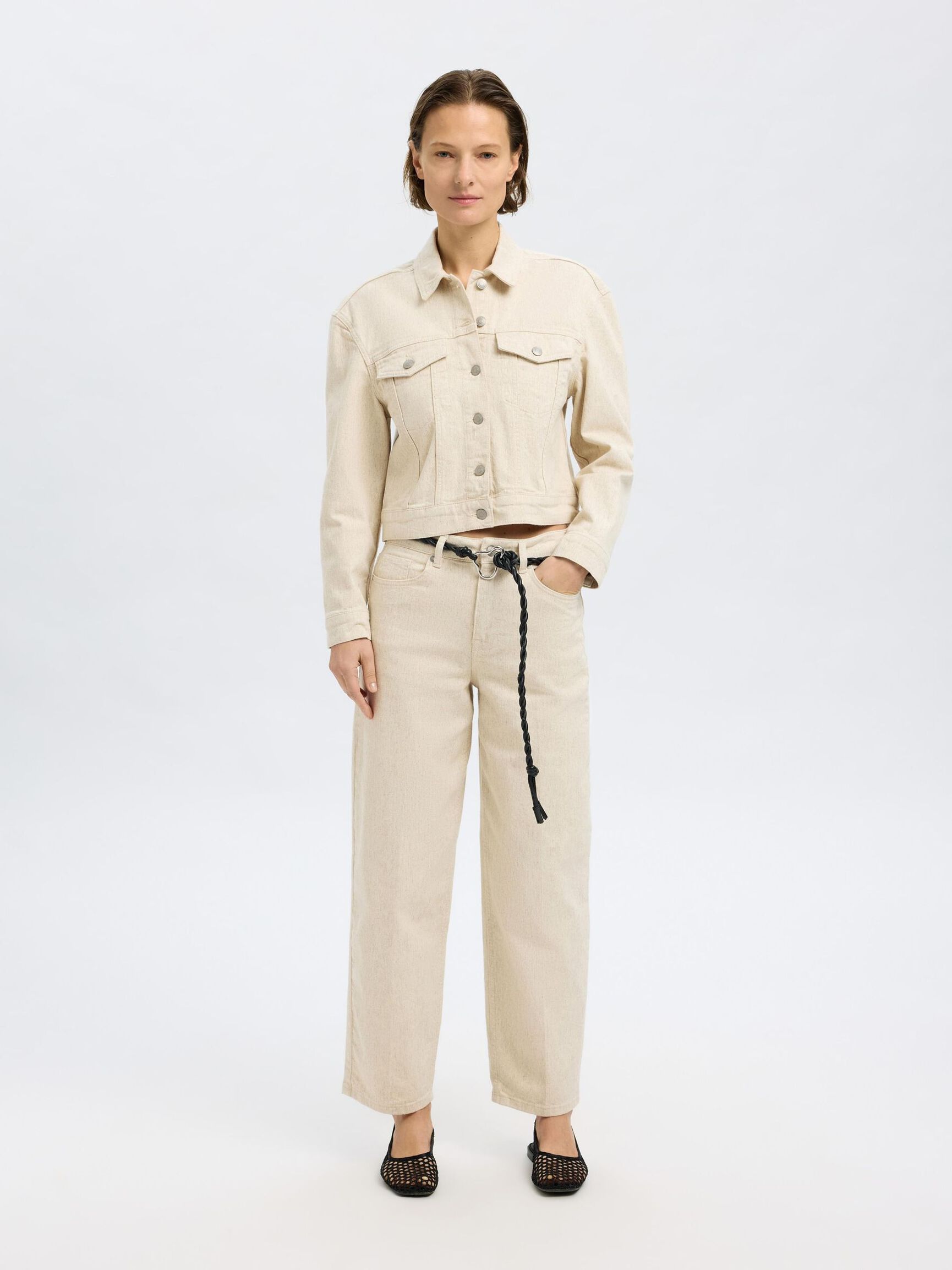 CINTURA MEDIA JEANS FIT CORTE BARREL, Egret, highres