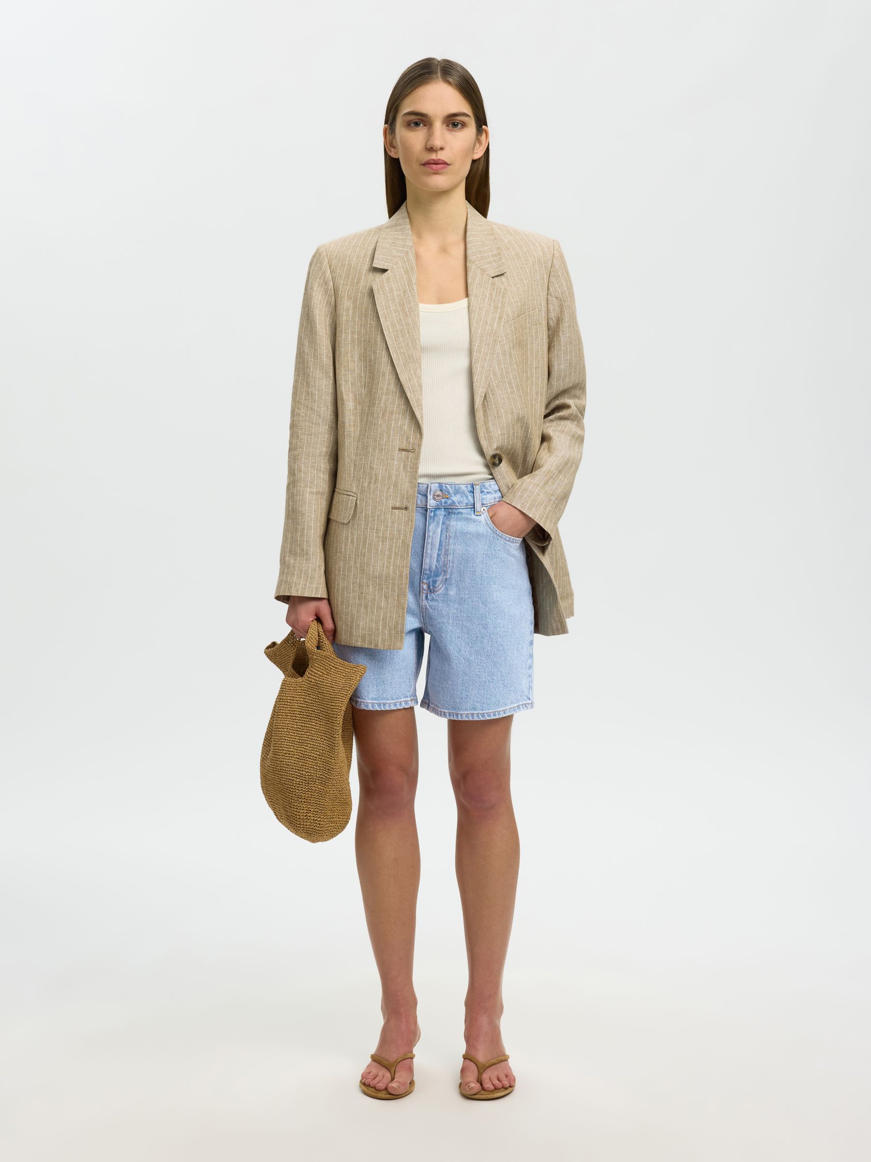 HIGH-WAISTED DENIM SHORTS, Light Blue Denim, highres