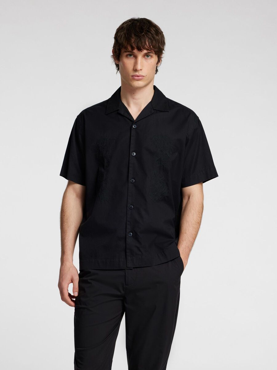 Selected EMBROIDERED SHORT SLEEVED SHIRT, Black, highres - 16096879_Black_003.jpg