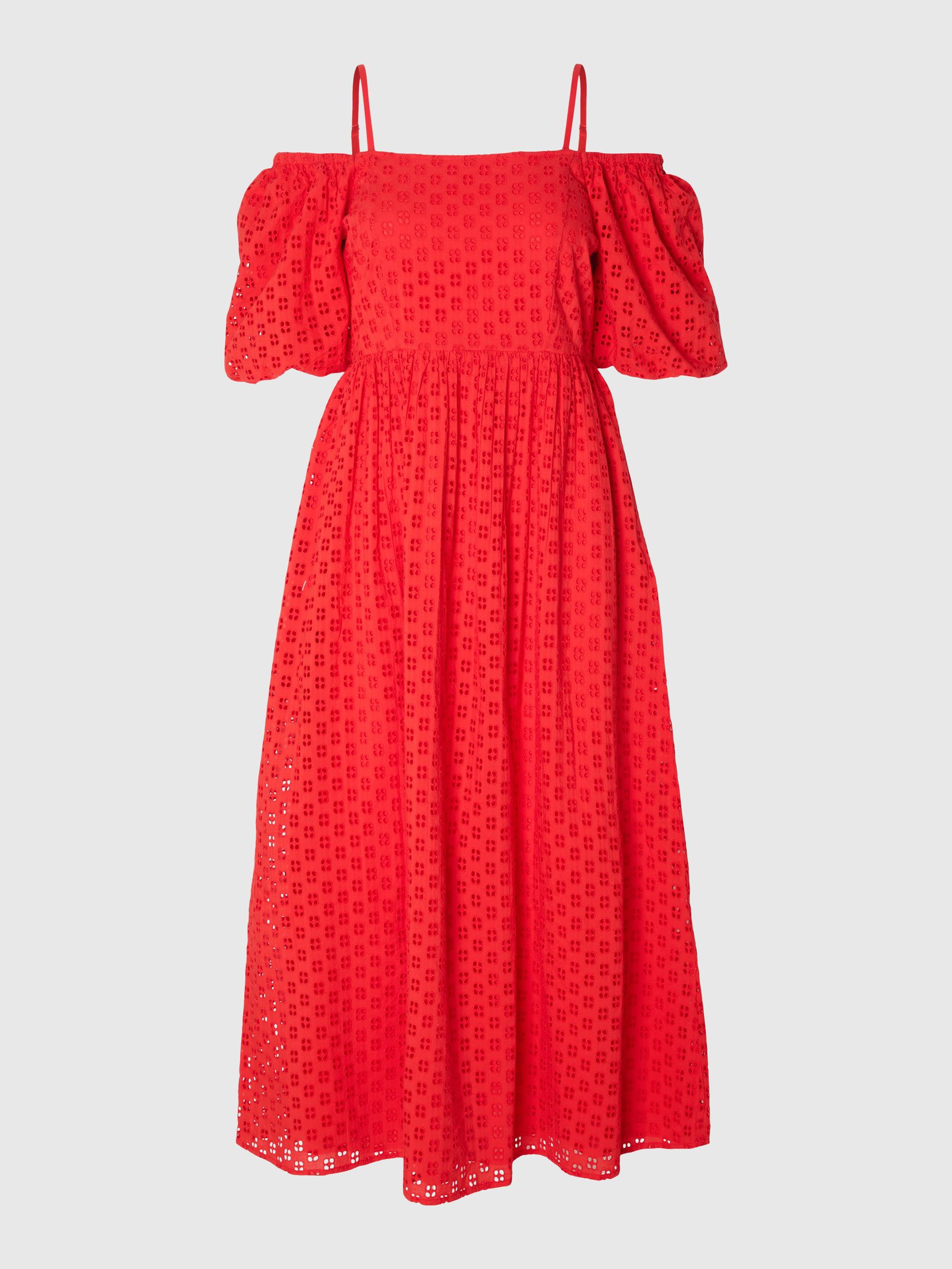 SCHULTERFREIES MAXIKLEID, Flame Scarlet, highres