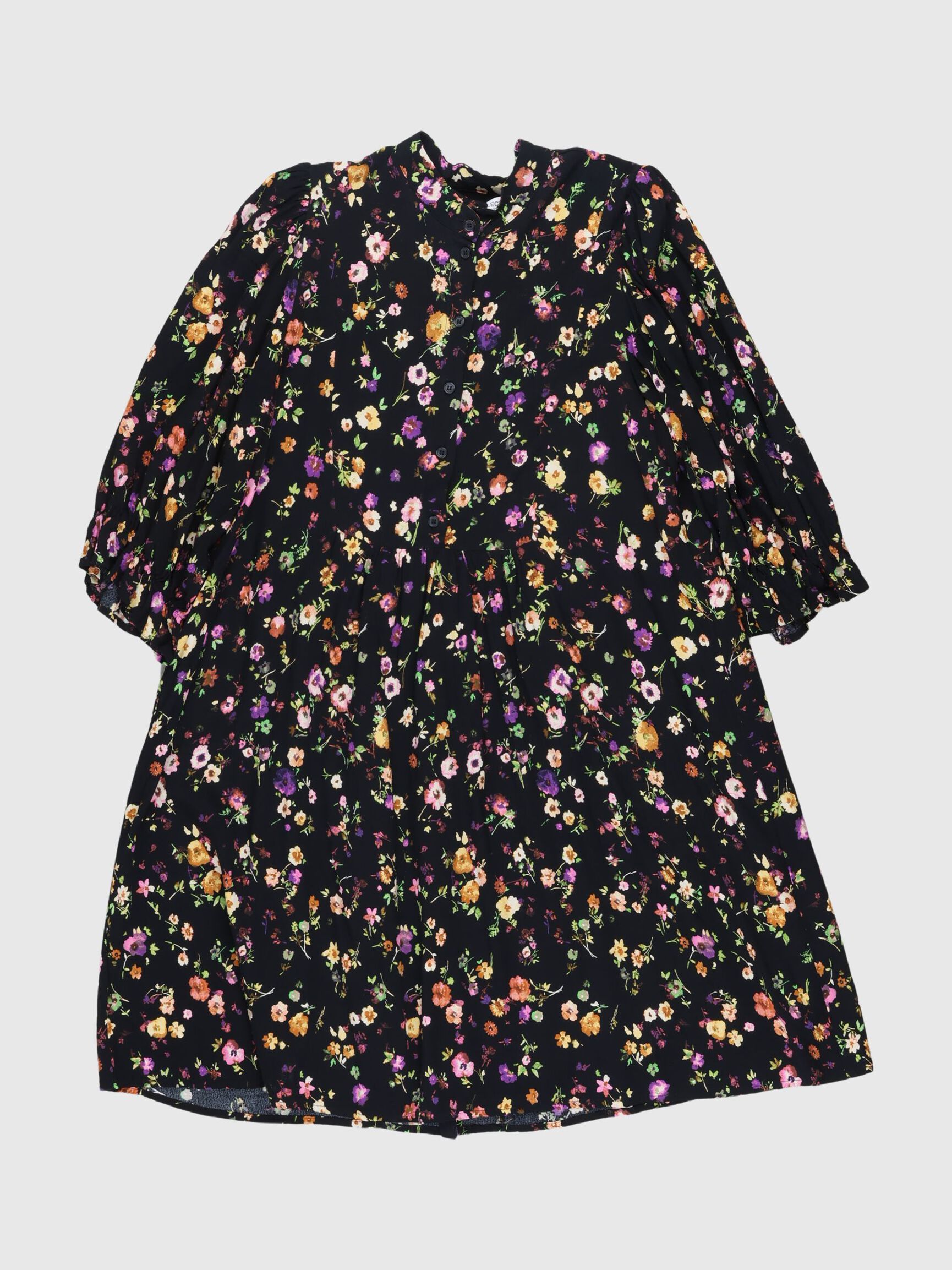 FLORAL MINI DRESS, Black, highres