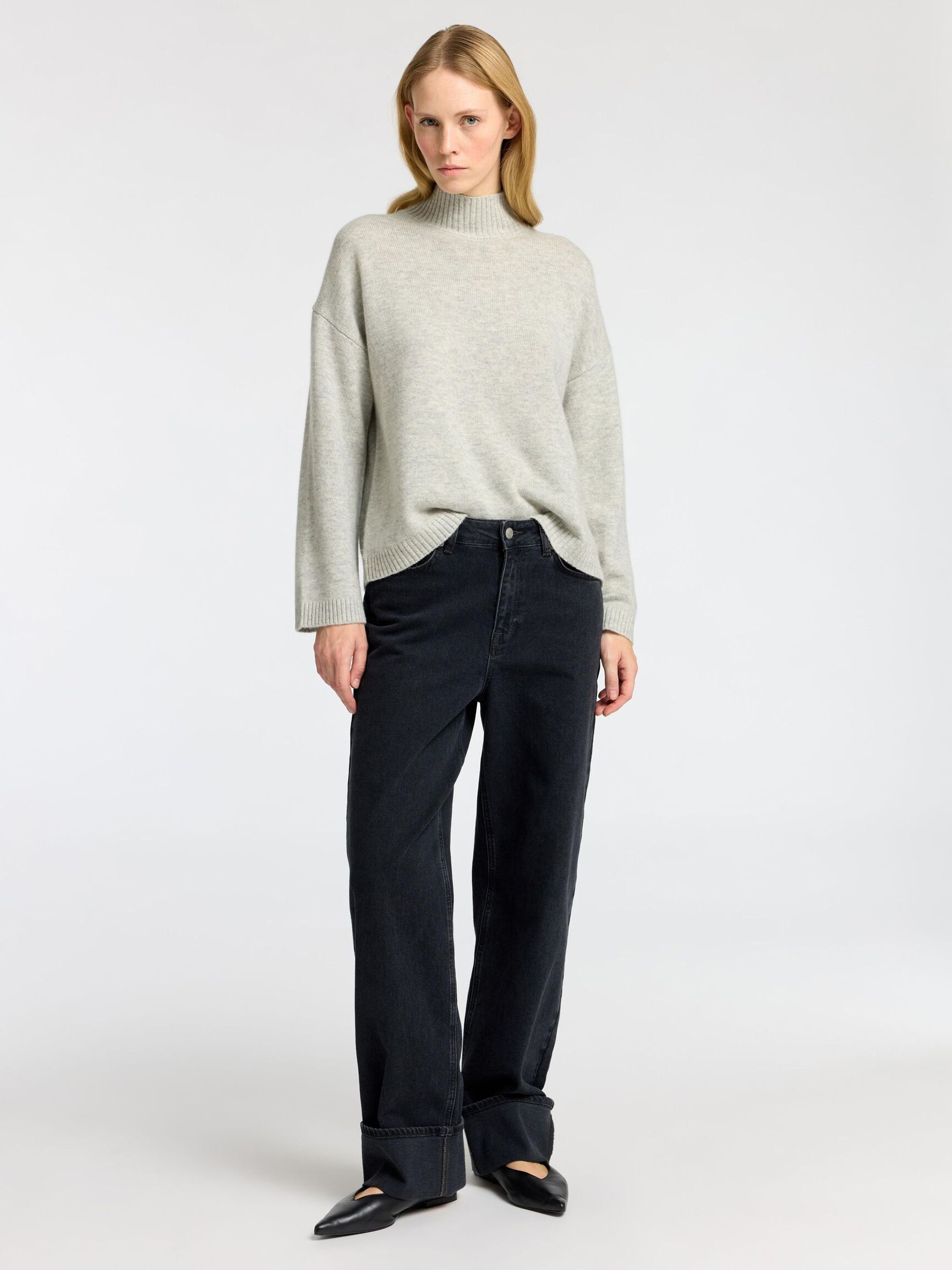 HOGE HALS TRUI, Light Grey Melange, highres
