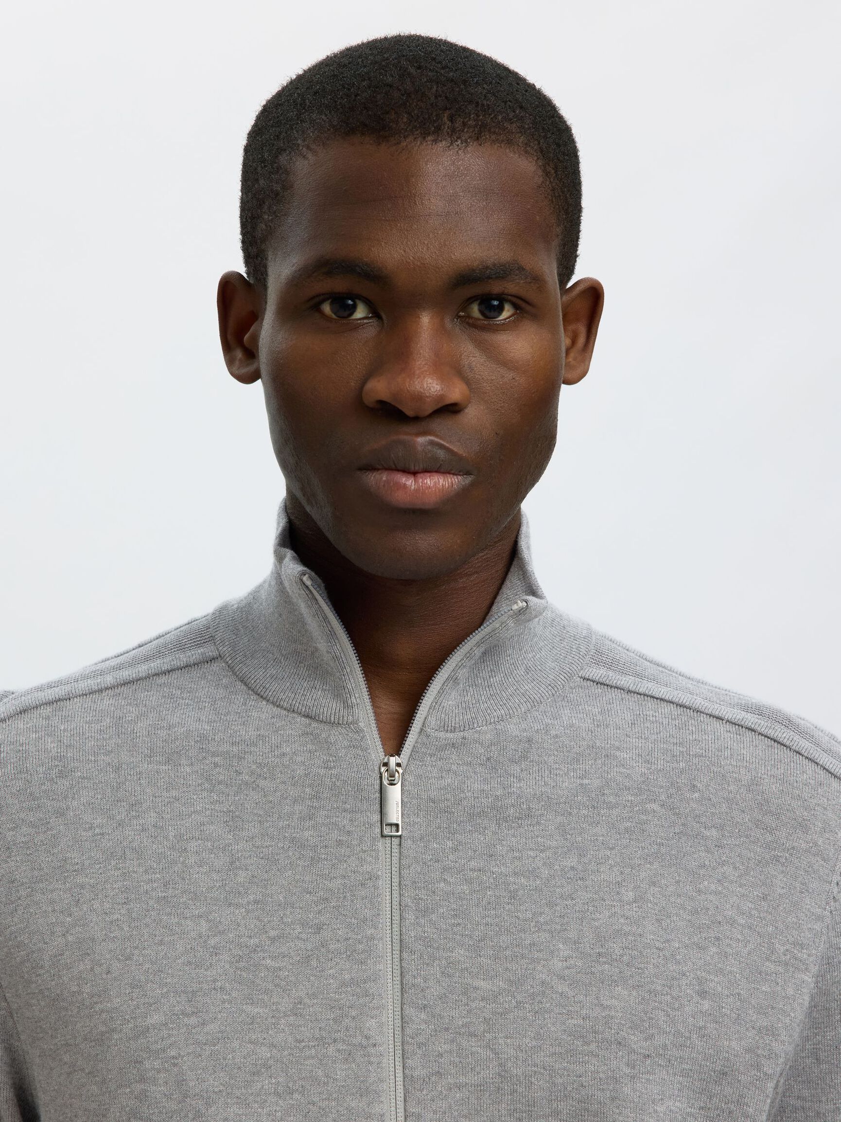 ZIP-UP CARDIGAN, Medium Grey Melange, highres