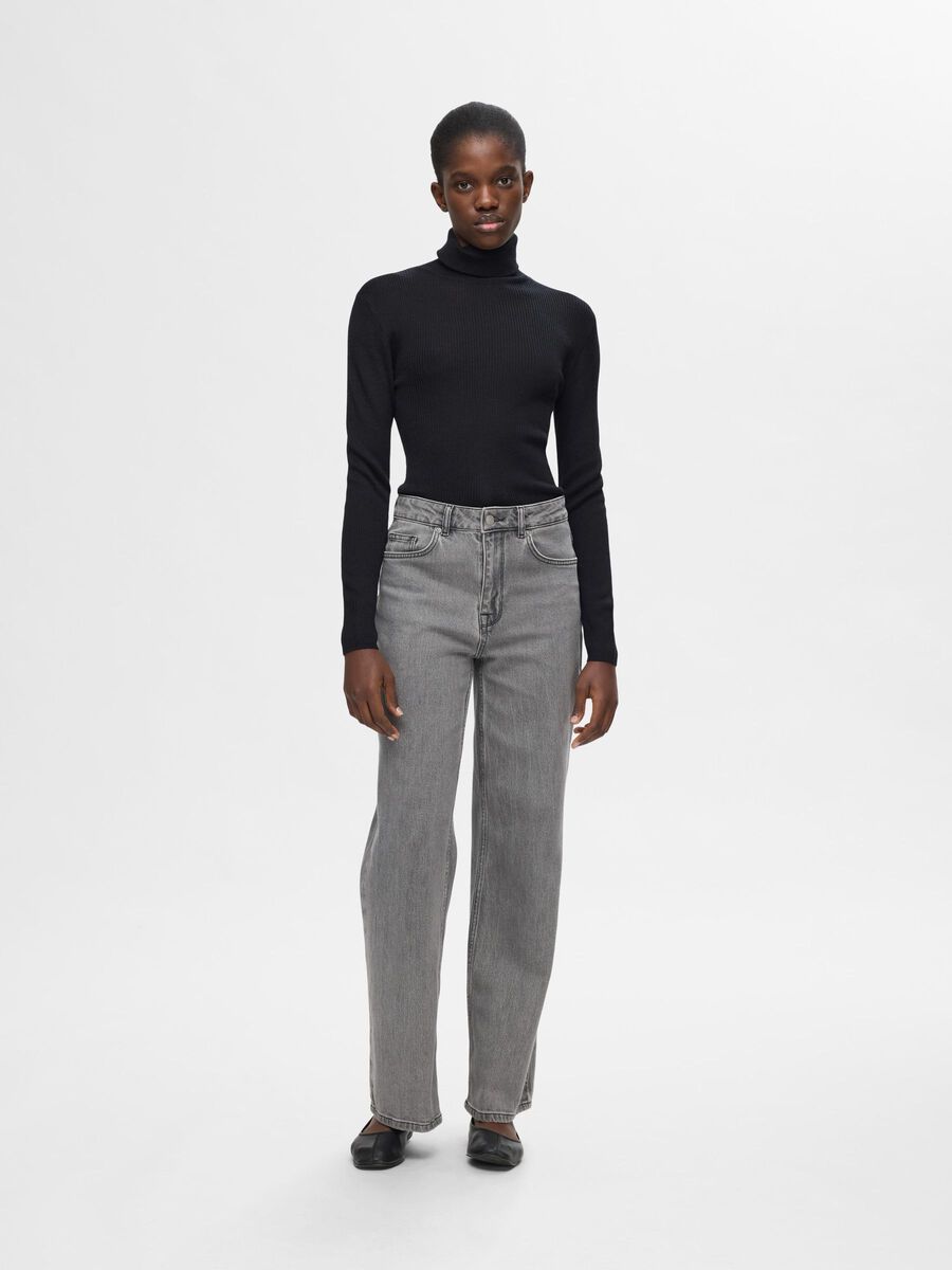 Selected RIBBED WOOL BLEND TURTLENECK, Black, highres - 16094754_Black_005.jpg