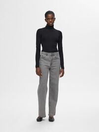 RIBBED WOOL BLEND TURTLENECK, Black, highres
