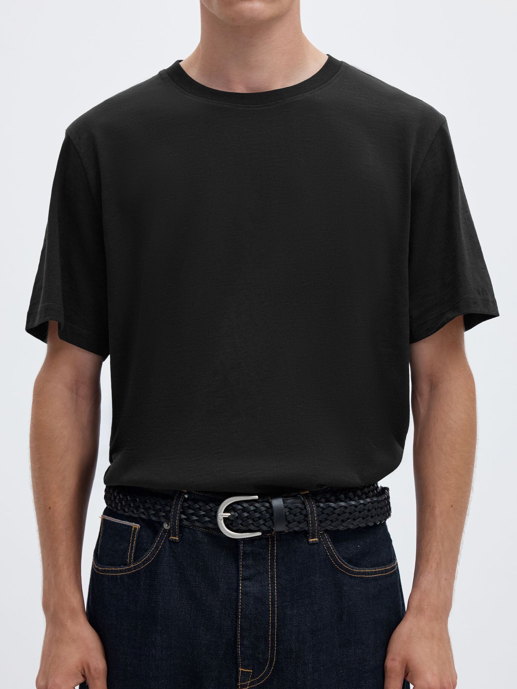COTTON SLUB T-SHIRT, Black, highres