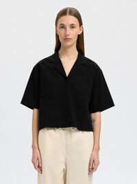 KURZARM CROP-BLUSE, Black, highres