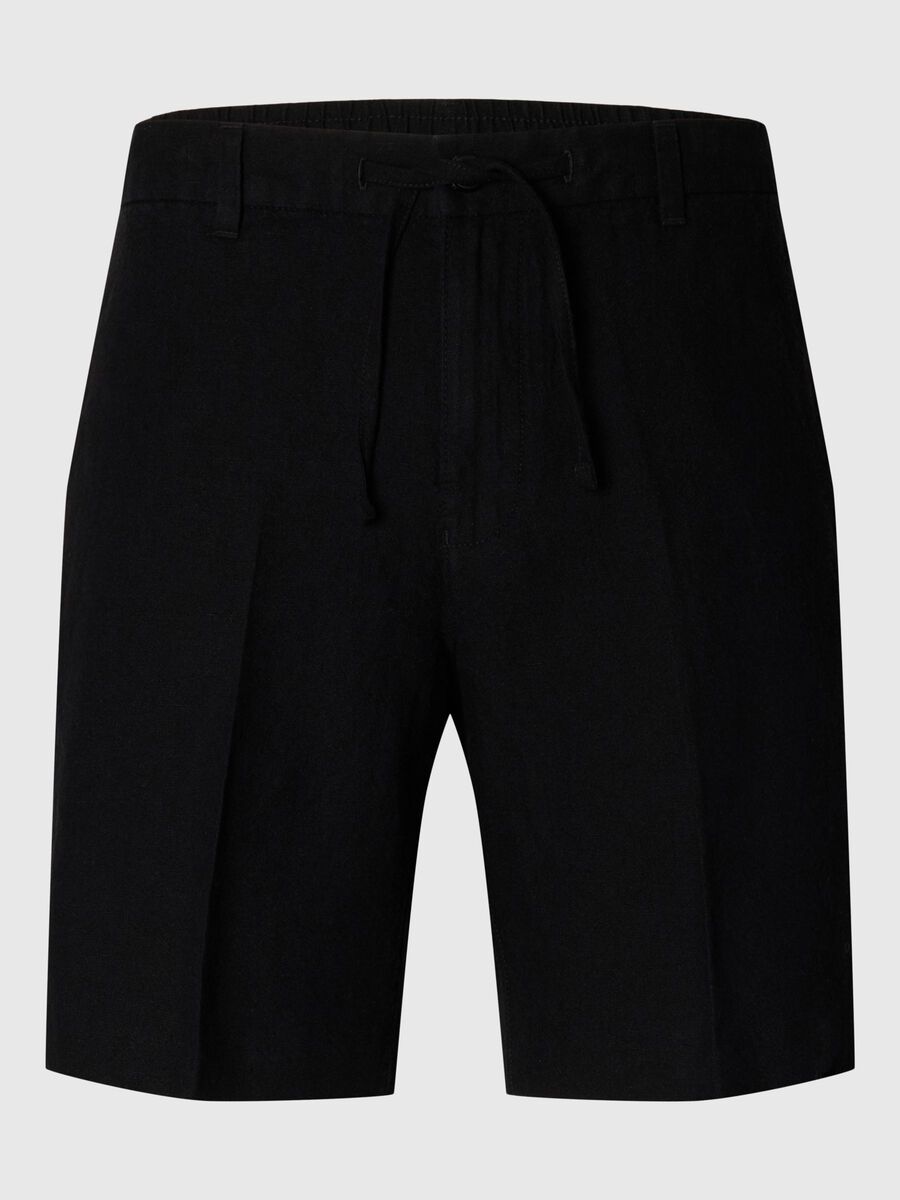 Selected REGULAR FIT SHORTS AUS LEINENGEMISCH, Black, highres - 16097604_Black_001.jpg
