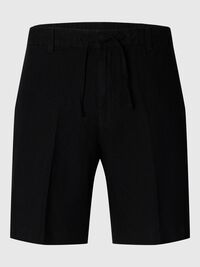 REGULAR FIT LINEN-BLEND SHORTS, Black, highres