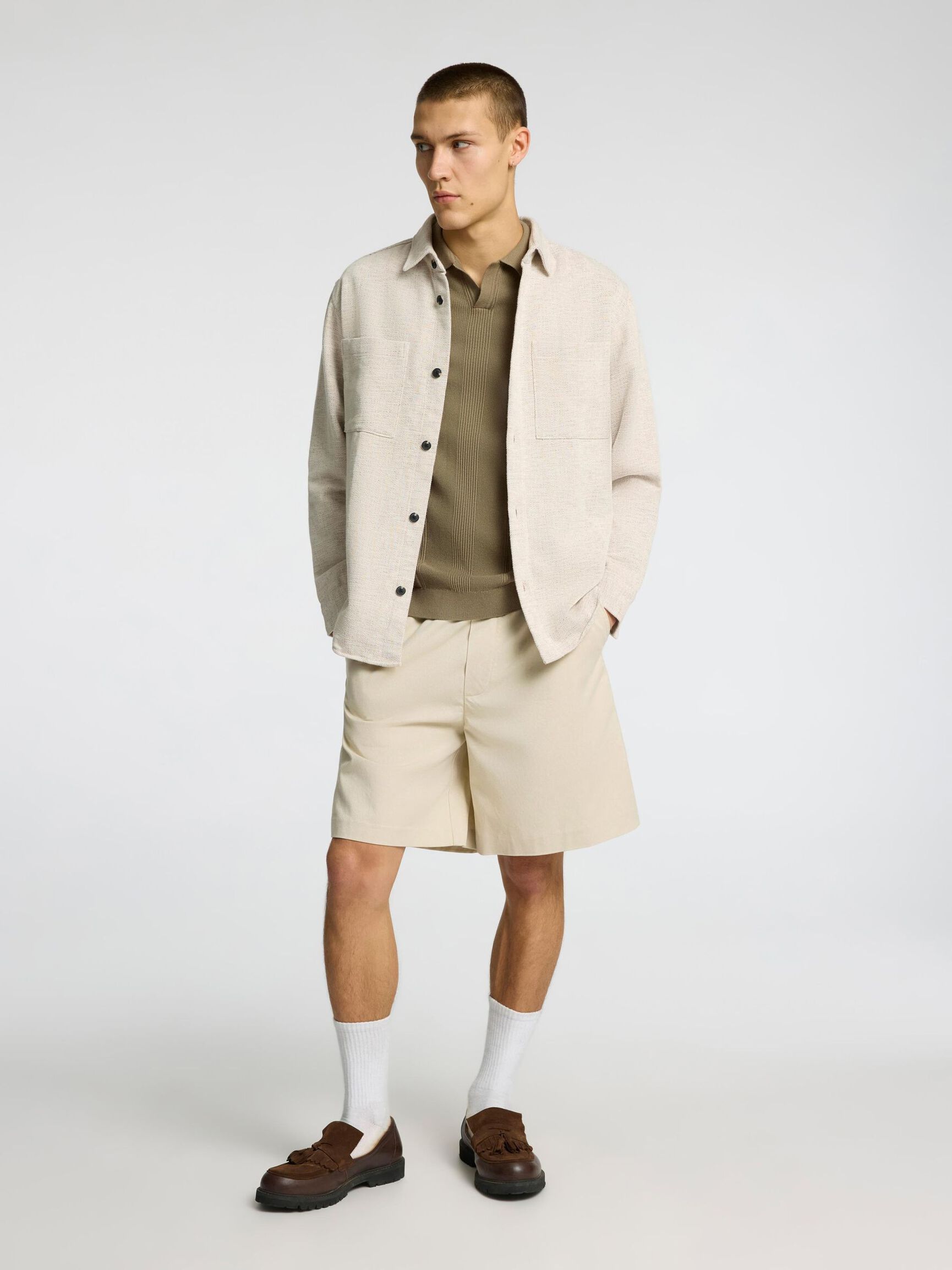 SHORT SLEEVED KNITTED POLO SHIRT, Vetiver, highres