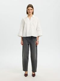 COTTON 3/4 SLEEVED SHIRT, Bright White, highres