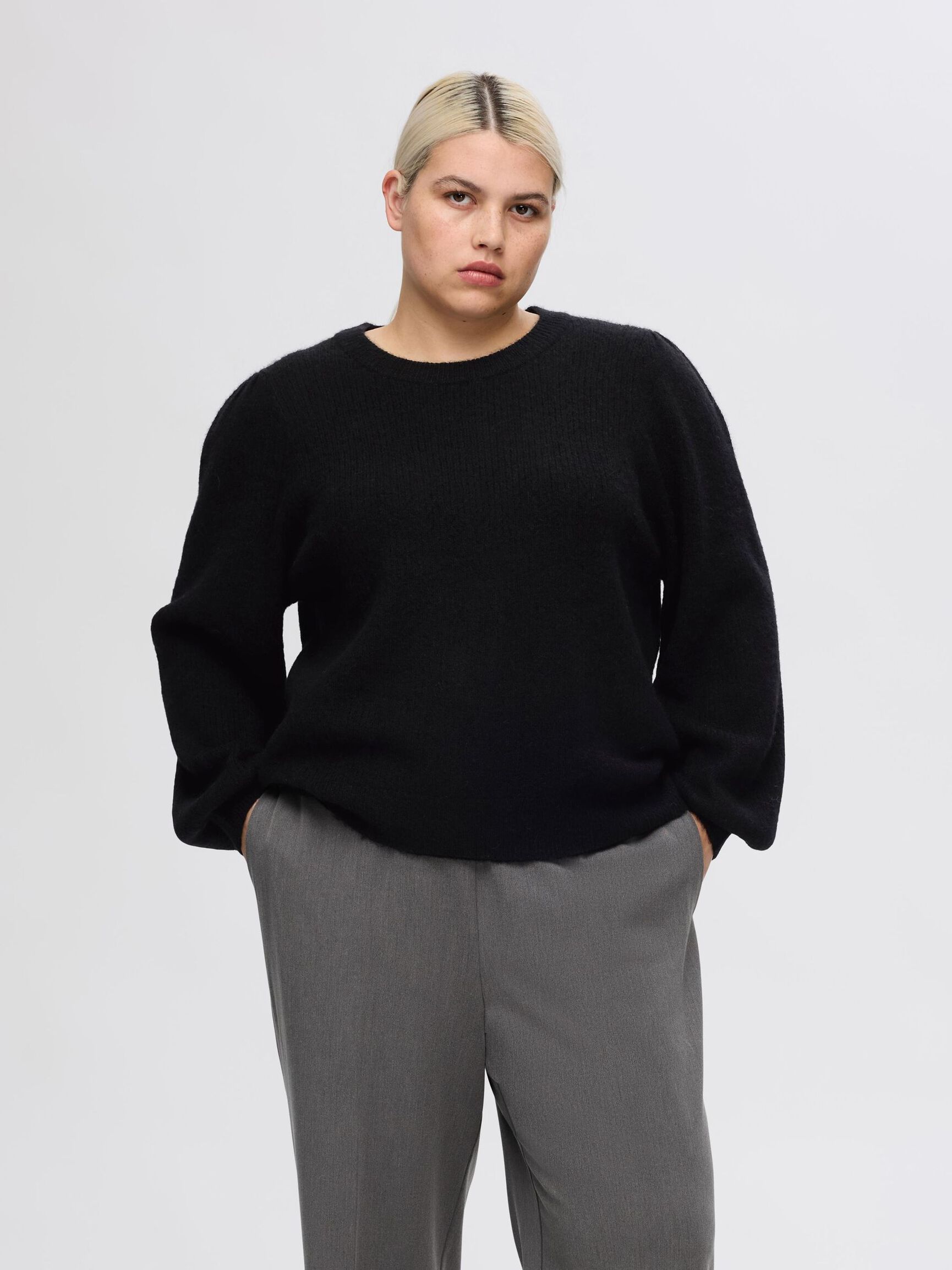 WOOL BLEND KNITTED JUMPER, Black, highres
