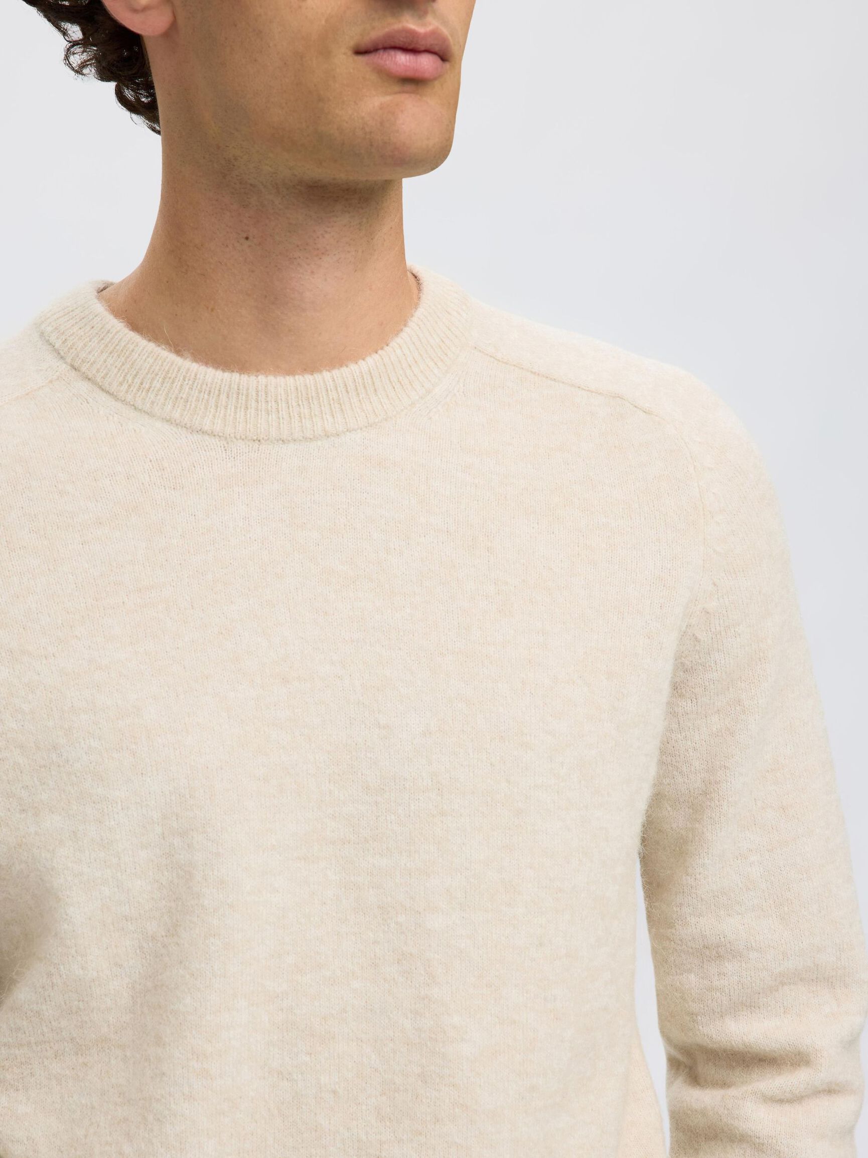 LANGÄRMELIGER STRICKPULLOVER, Oatmeal, highres