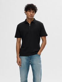 ZIPPER POLO SHIRT, Black, highres
