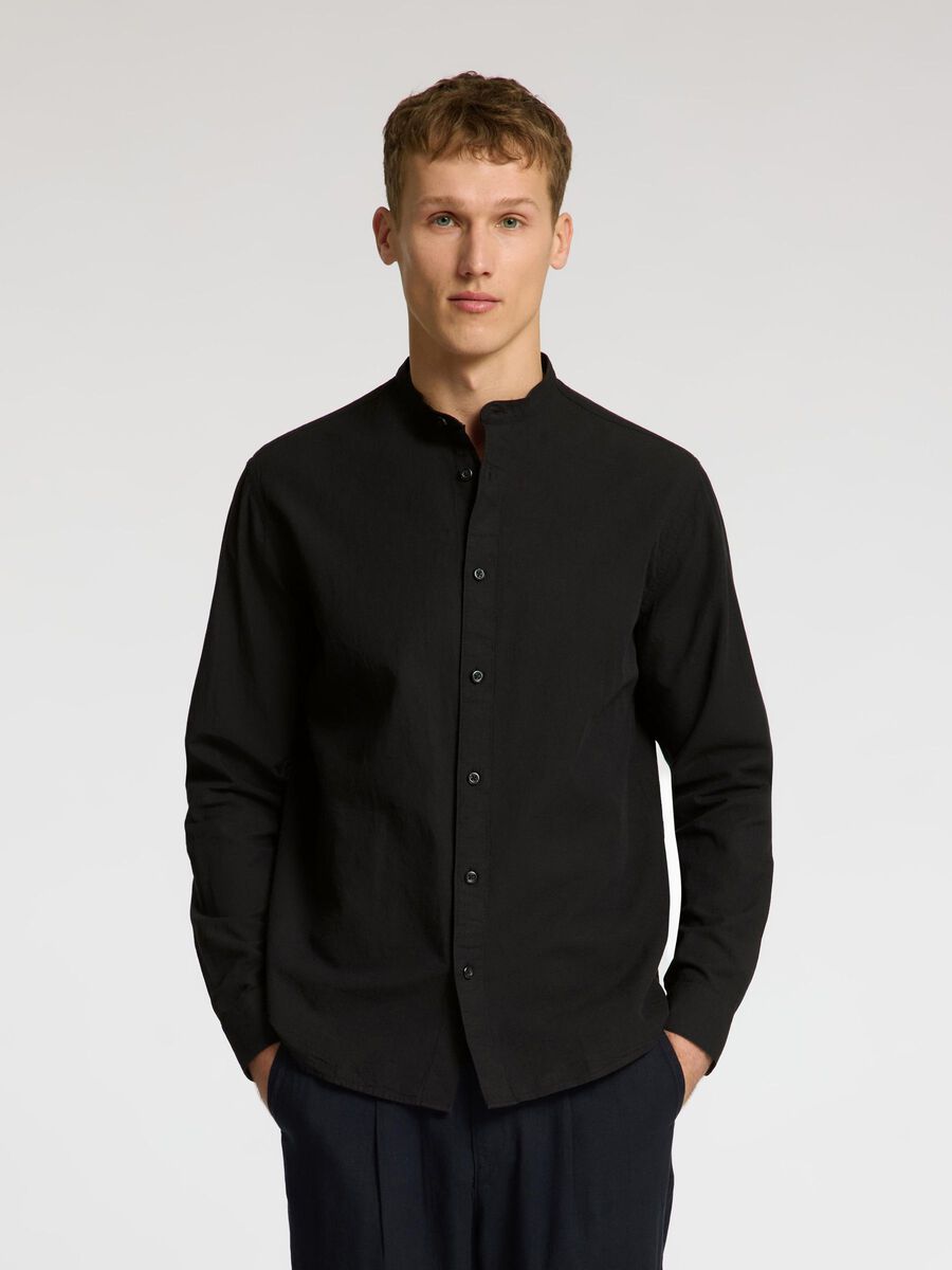 Selected LANGARM LEINENMIX HEMD, Black, highres - 16079054_Black_003.jpg