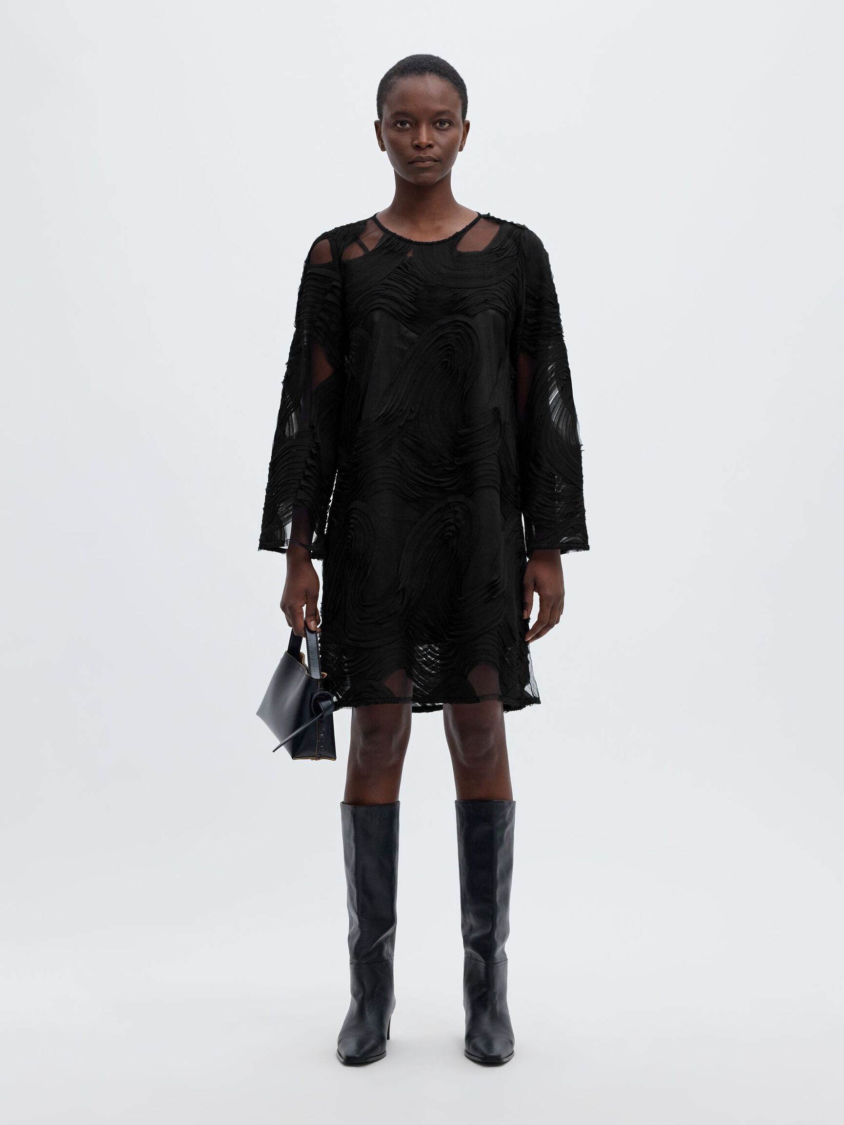 EMBROIDERED STYLE MINI DRESS, Black, highres