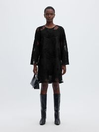 EMBROIDERED STYLE MINI DRESS, Black, highres