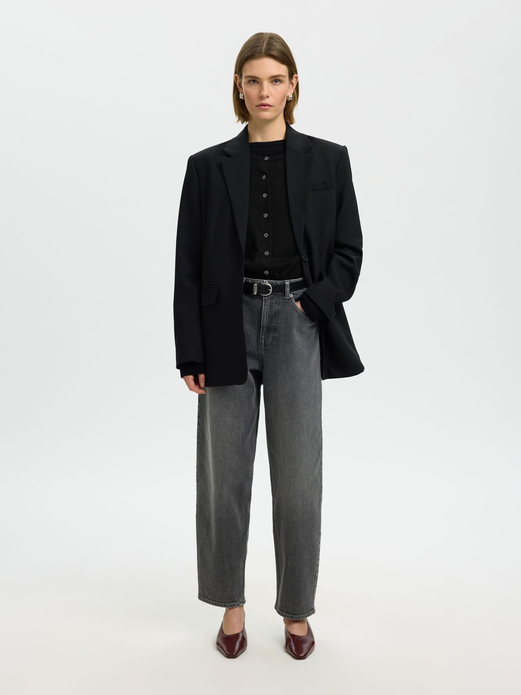 100% MERINO WOOL KNITTED CARDIGAN, Black, highres