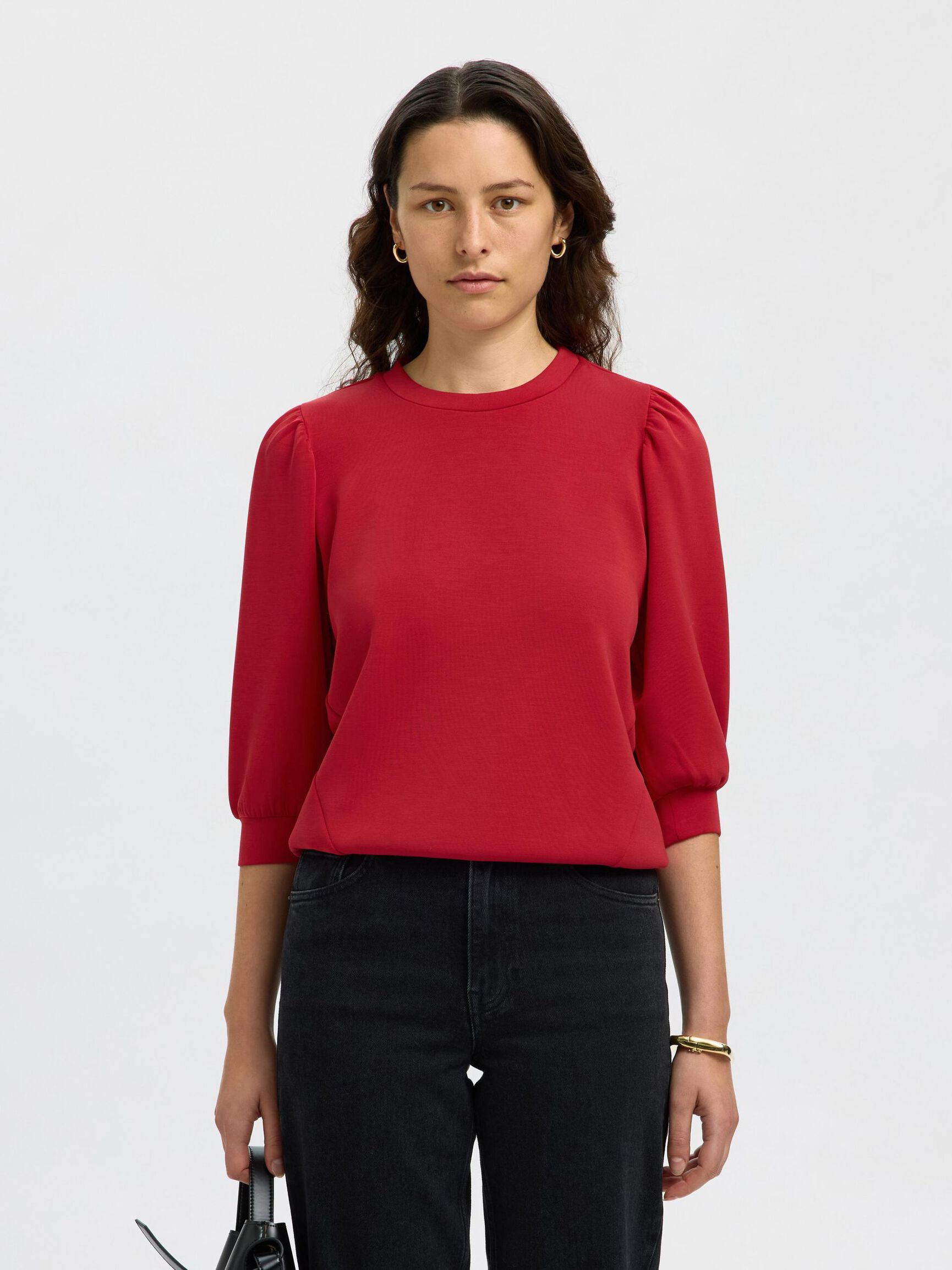 PUFF SLEEVE SWEATSHIRT, Equestrian Red, highres